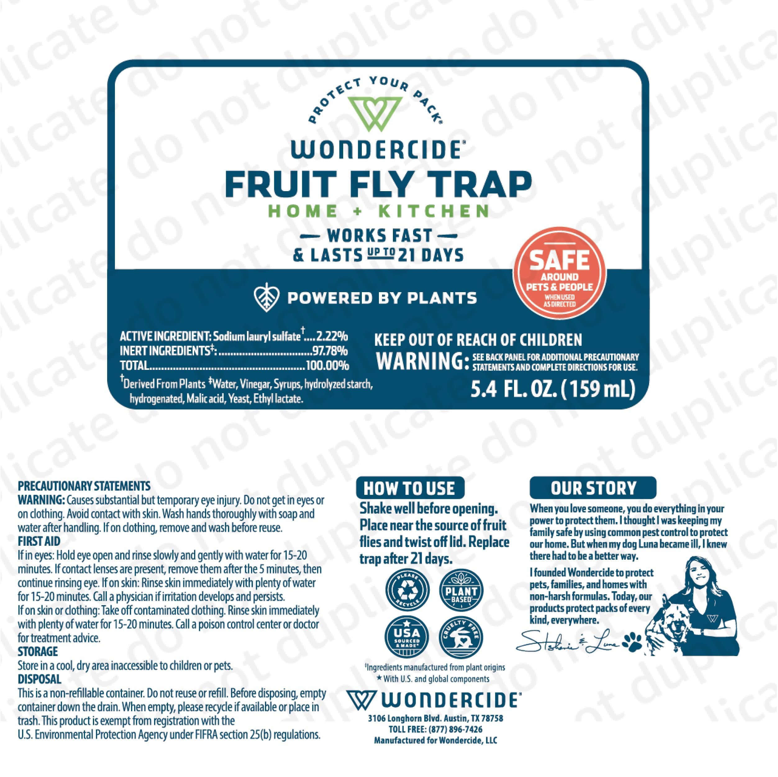 Wondercide Indoor Fruit Fly Traps - Natural Fruit Fly Killer for Home & Kitchen - Safe for Pets & Kids - Plant-Based, Made in USA - 5.4oz (2-Pack) - Perfect for Countertops, Pantries & Restaurants