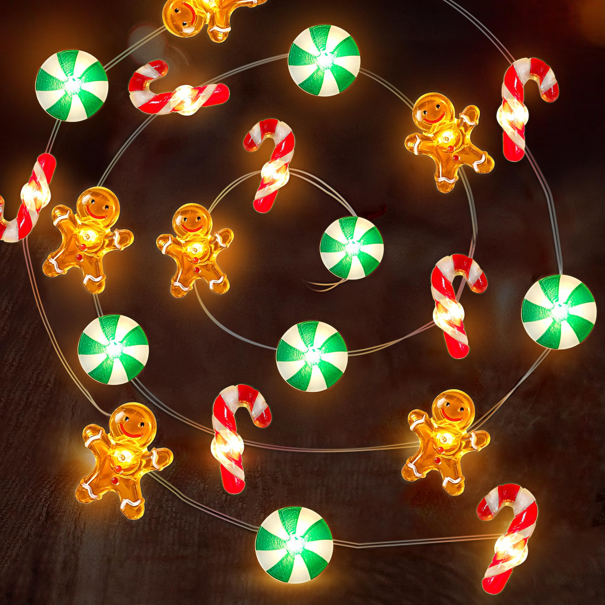 30 LED Christmas String Lights - 10 FT Battery Operated Fairy Lights with Gingerbread Man & Candy Cane Decorations | Indoor Holiday Decor for Christmas Tree, Home, Party & Gift Giving