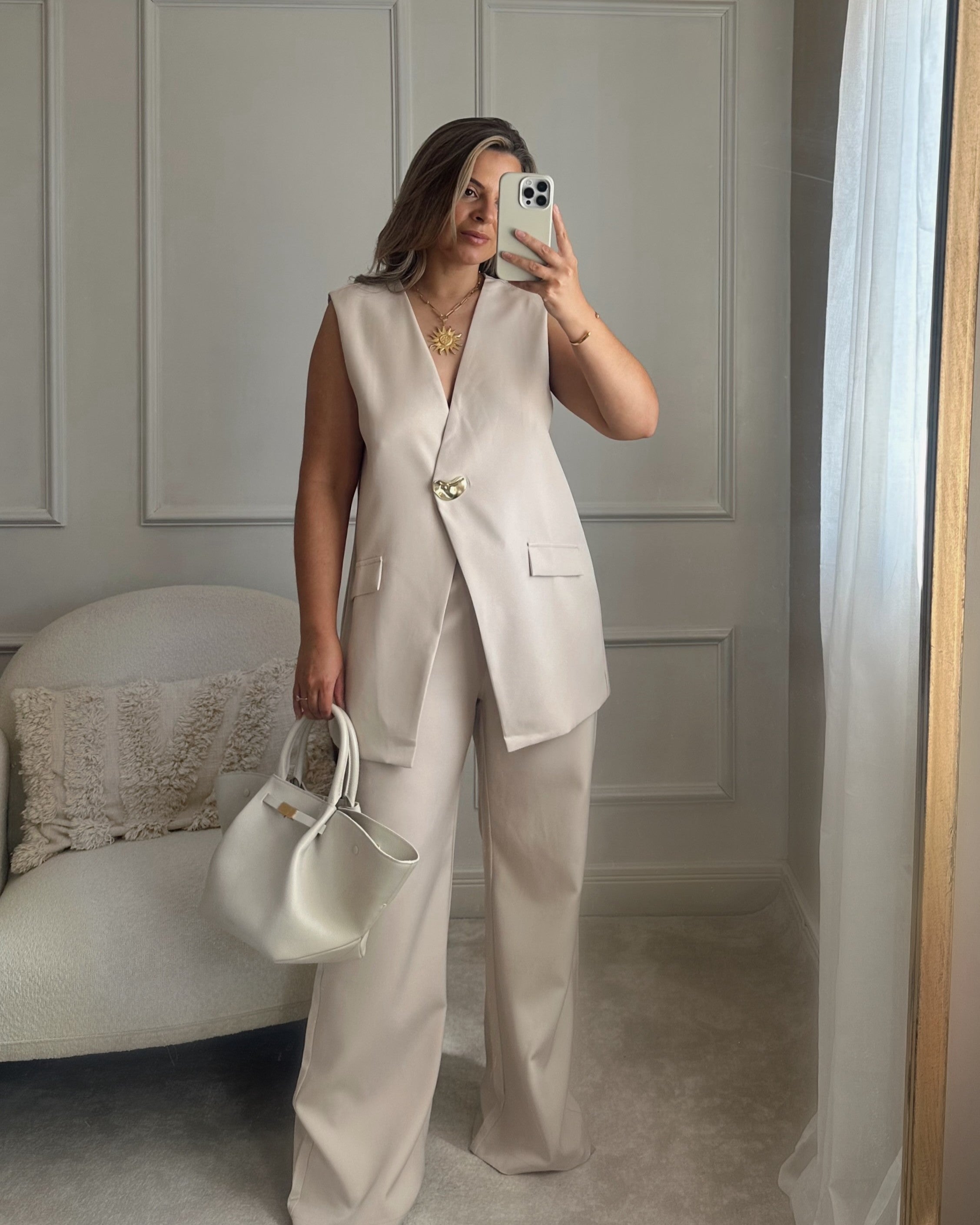 Women's Hannah Pants in Beige - High Waisted Comfortable Casual Trousers for Work, Travel & Everyday Wear