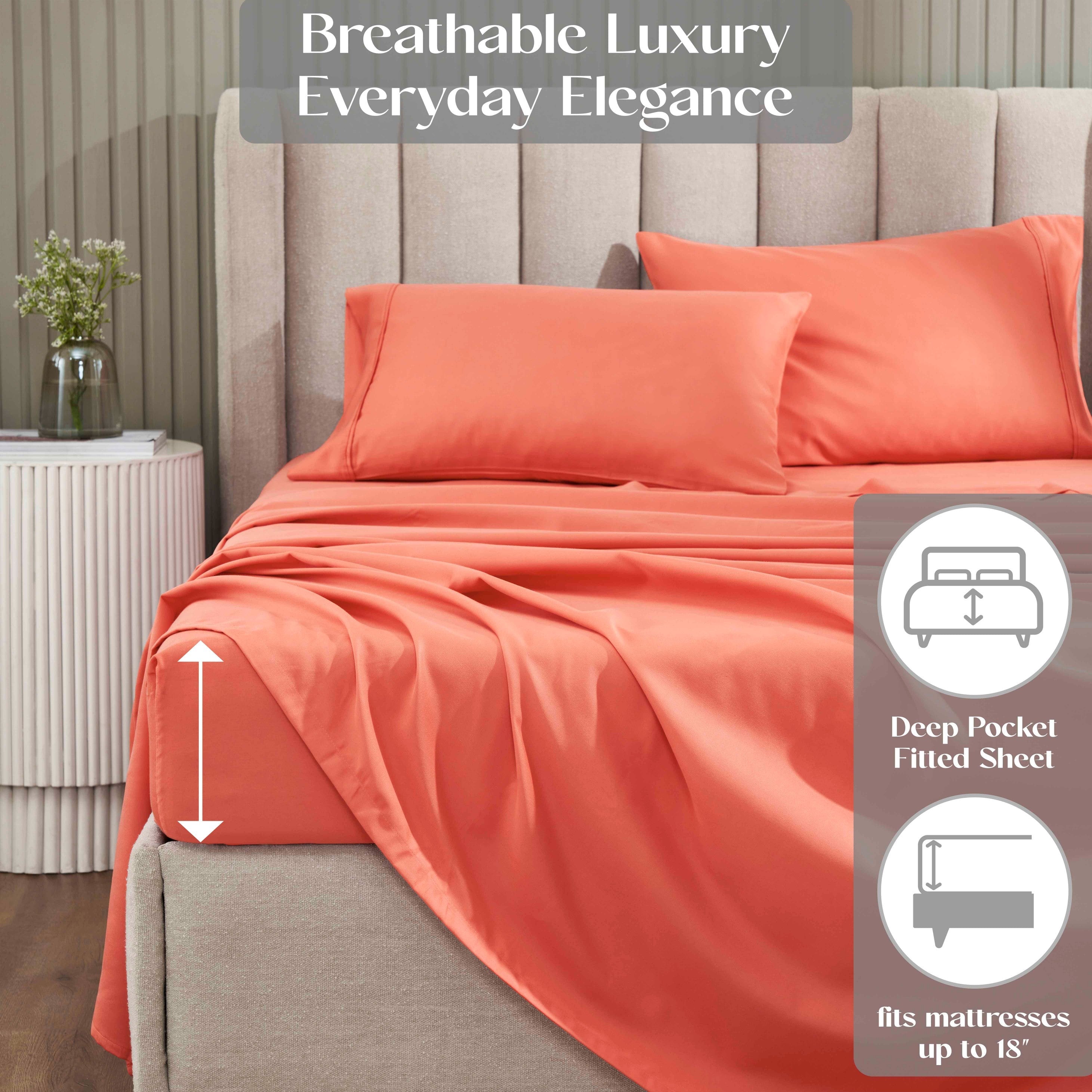 1200 Thread Count Cotton Rich Solid Deep Pocket Bed Sheet Set - Queen Size, Ultra Soft & Breathable - Perfect for Luxury Hotels, Guest Rooms & Master Bedrooms