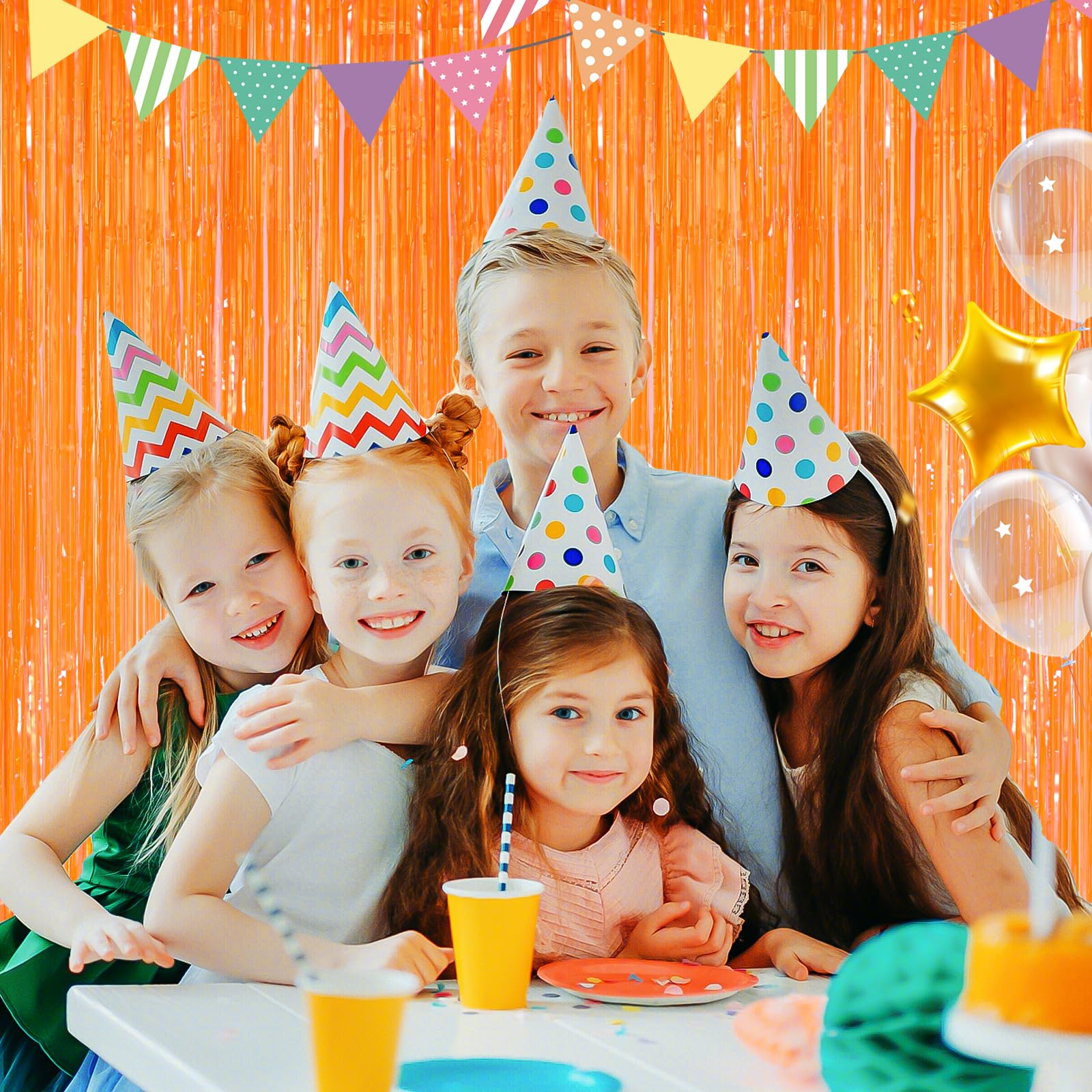 2 Pack Orange Metallic Tinsel Foil Fringe Curtains - 3.3x8.3 Feet Party Streamers for Birthday, Christmas & Holiday Decorations | Perfect for Doorways, Photo Backdrops & Event Decor