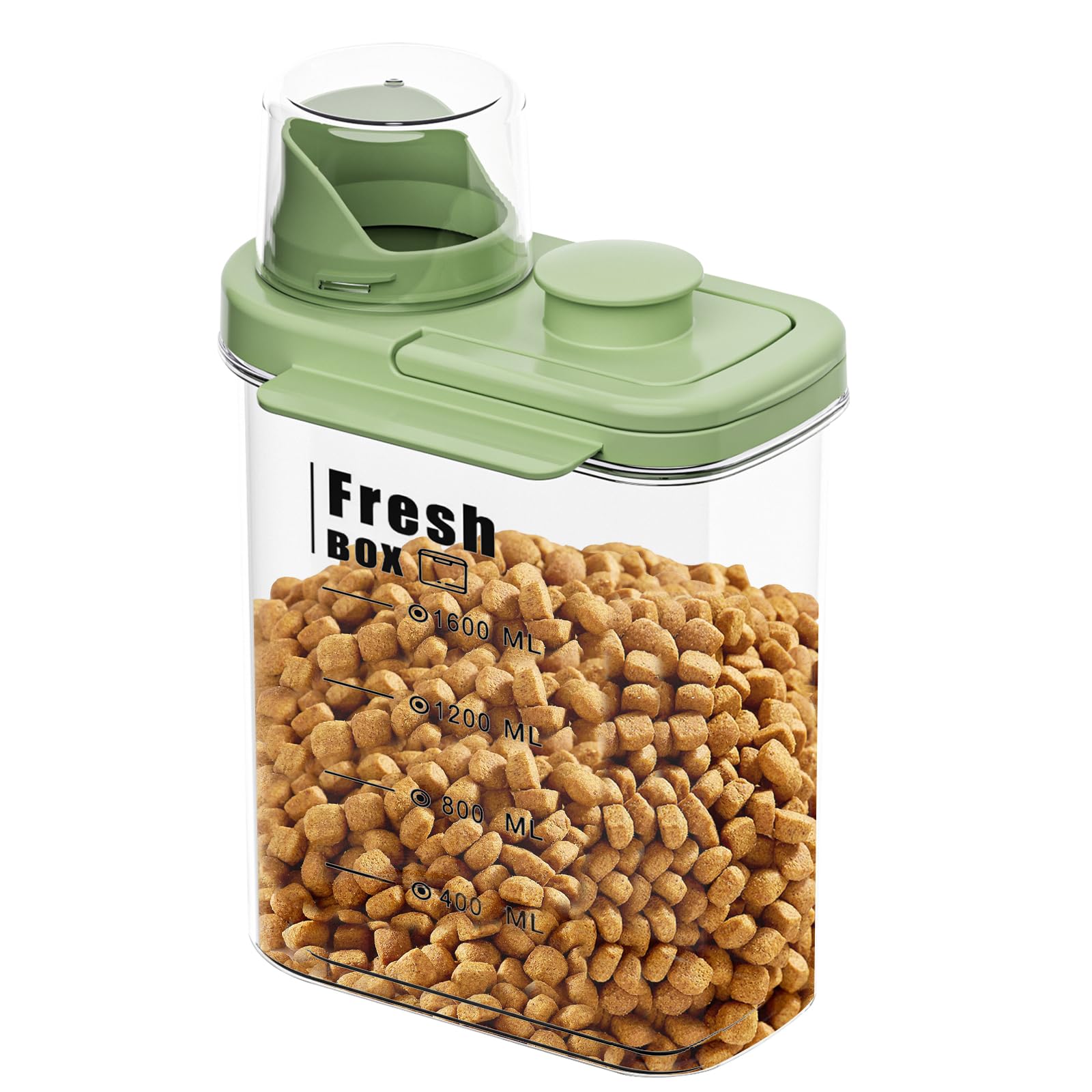 Premium Airtight Pet Food Storage Container - Transparent, Sealed, Insect & Moisture Proof for Dry Dog & Cat Food - Portable Small Pet Food Bin for Travel & Home Use (Green, 2L Capacity)