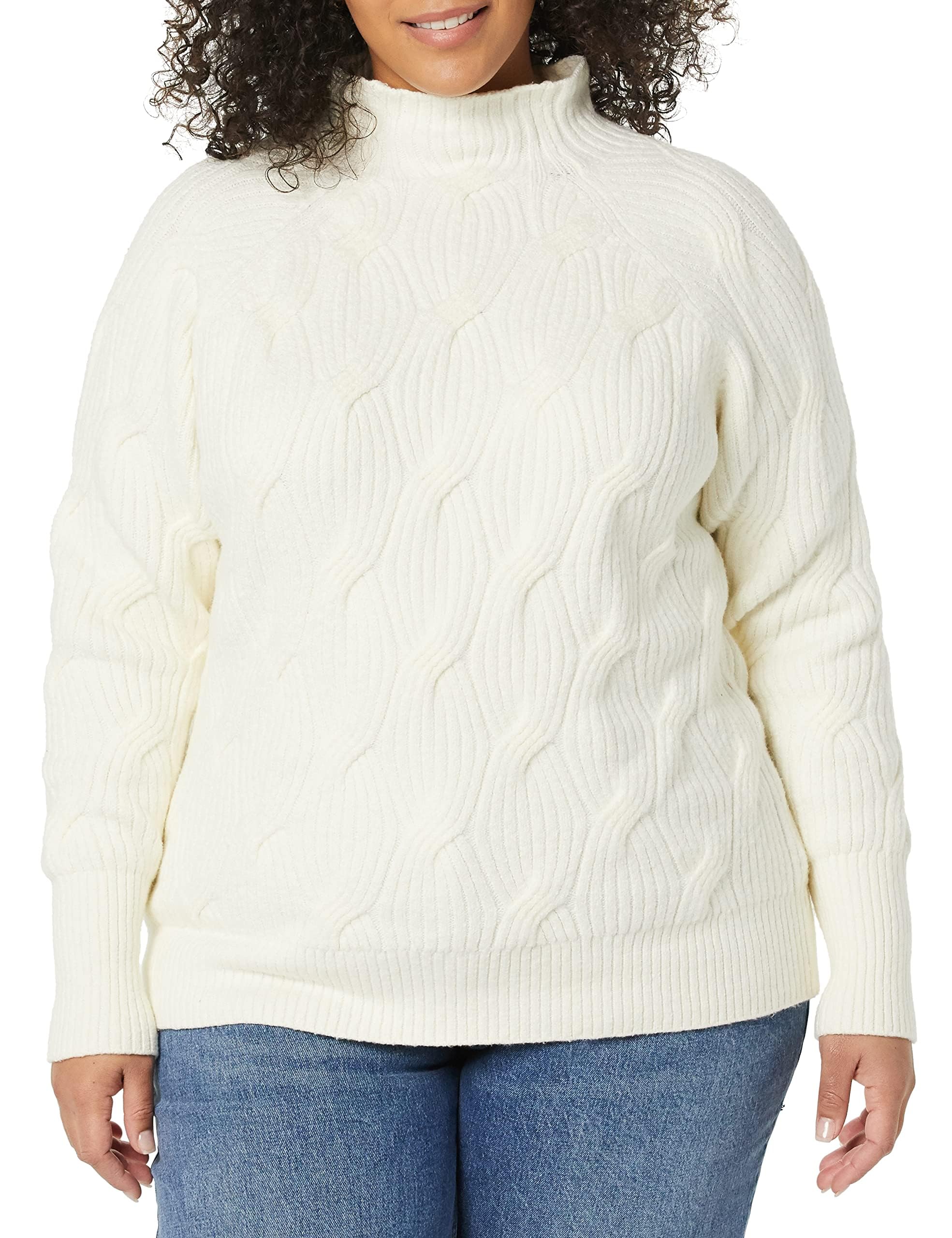 Amazon Essentials Women's Soft Touch Funnel Neck Cable Knit Sweater - Cozy Winter Pullover for Casual Outfits & Office Wear