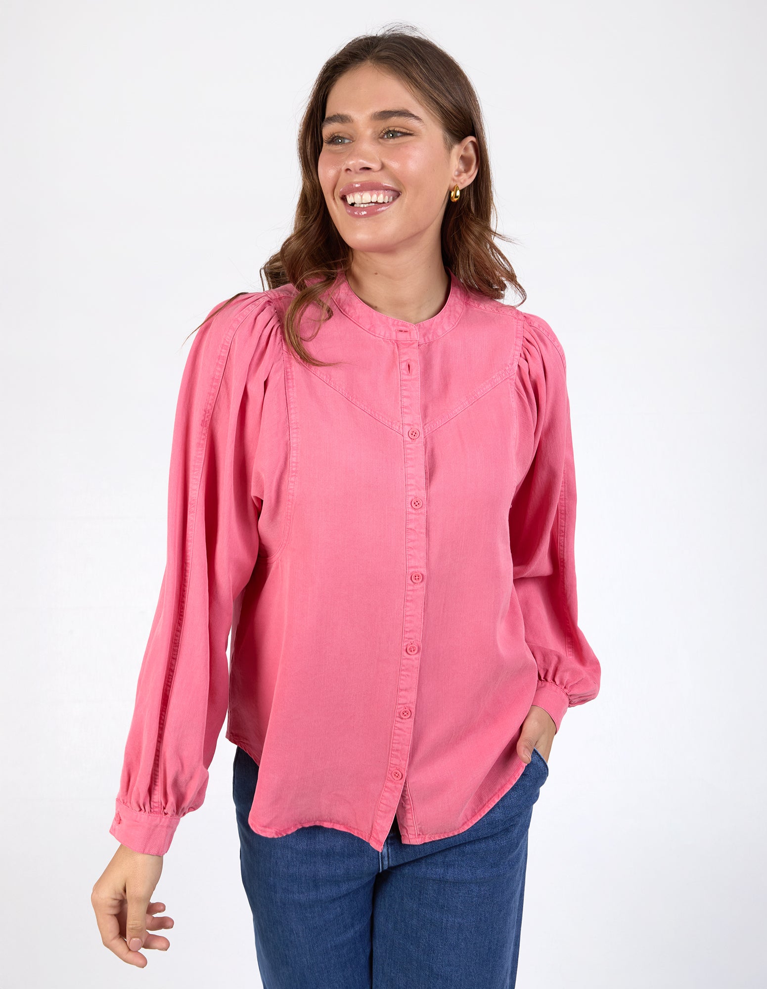 Elm Hayley Blouse Women's Fashion Top - Azalia Pink Floral Print Casual Shirt for Spring/Summer, Perfect for Office, Dating & Outdoor Activities