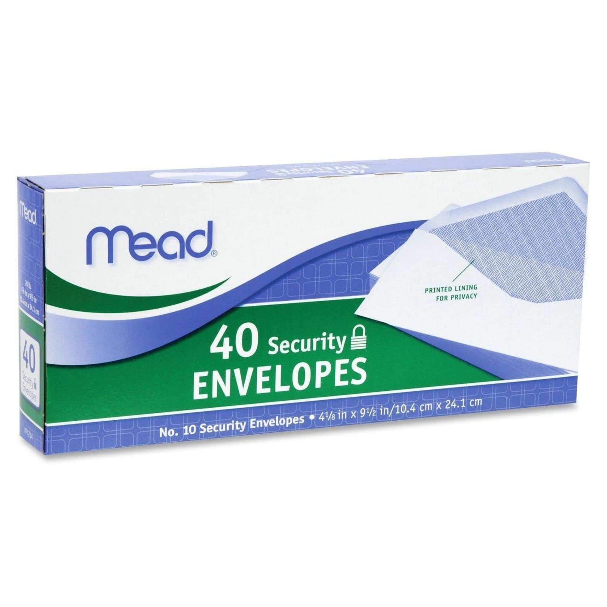 Mead #10 Security Envelopes, 40 Count (75214), Pack of 2 = 80 Envelopes - Privacy Protection for Business & Personal Mail, Checks, Legal Documents & Confidential Letters