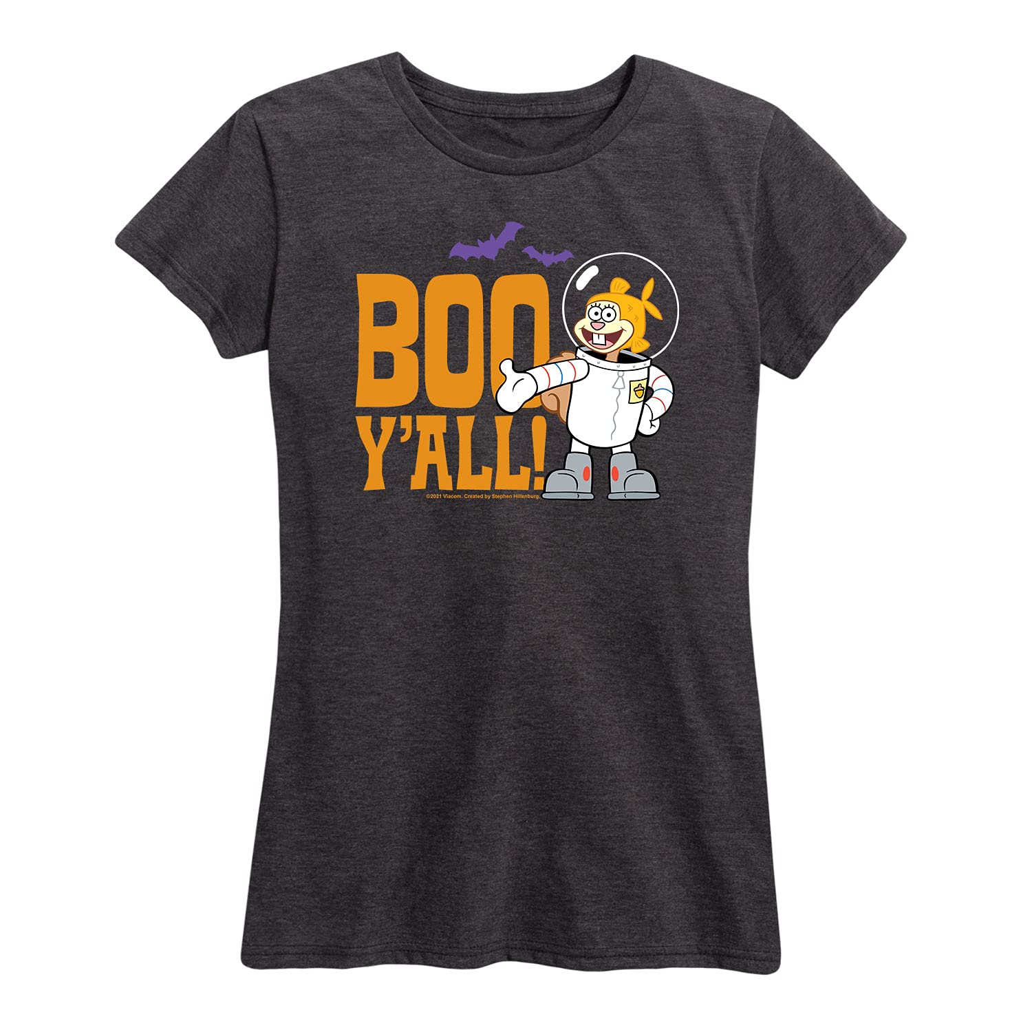 Spongebob Squarepants Sandy Boo Y'all Women's Short Sleeve Graphic T-Shirt | Funny Cartoon Tee for Casual Wear & Halloween Costume | Hybrid Apparel