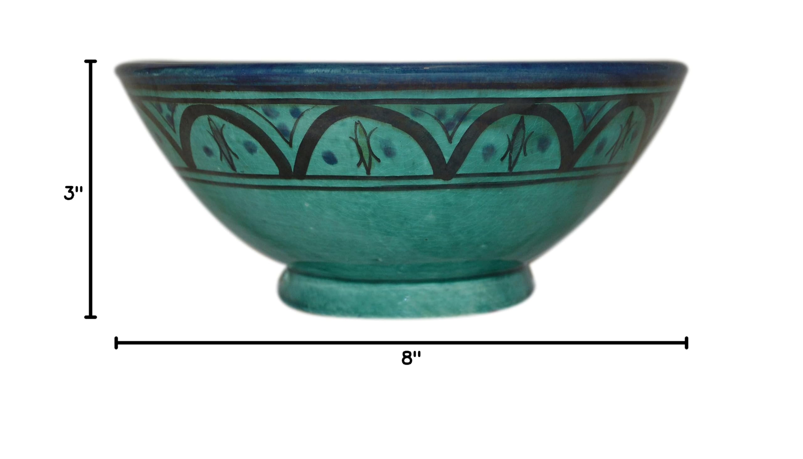 Handmade Moroccan Ceramic Serving Bowl - 8 Inch Aqua Blue Decorative Dish for Soups, Salads & Entertaining
