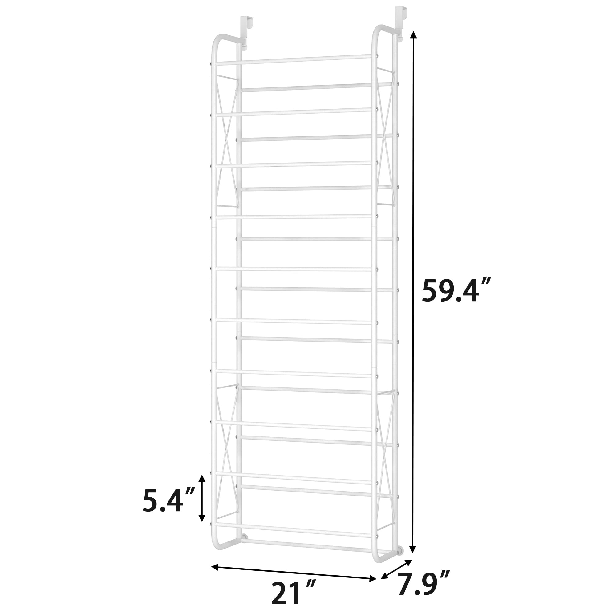 JSB 10-Tier Over The Door Shoe Organizer - Mesh Fabric Hanging Storage for Shoes, Clothes & Toys - Space Saving X-Structure Design - Perfect for Closet, Pantry & Bedroom (Matte White)