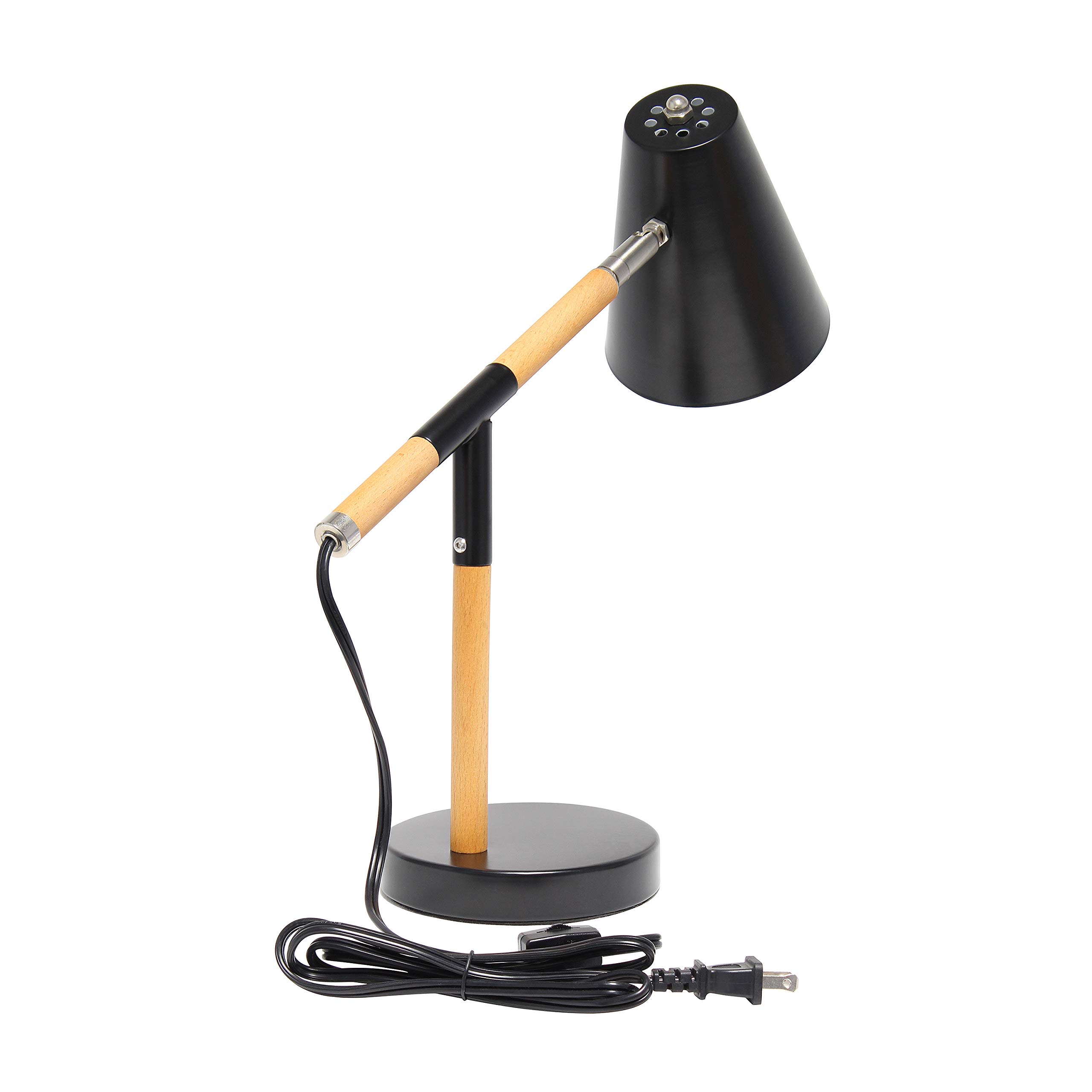 Simple Designs LD1059-BLK Matte Black Wooden Pivot Desk Lamp - Adjustable Study Light for Home Office, Reading, Dorm Room & Workspace