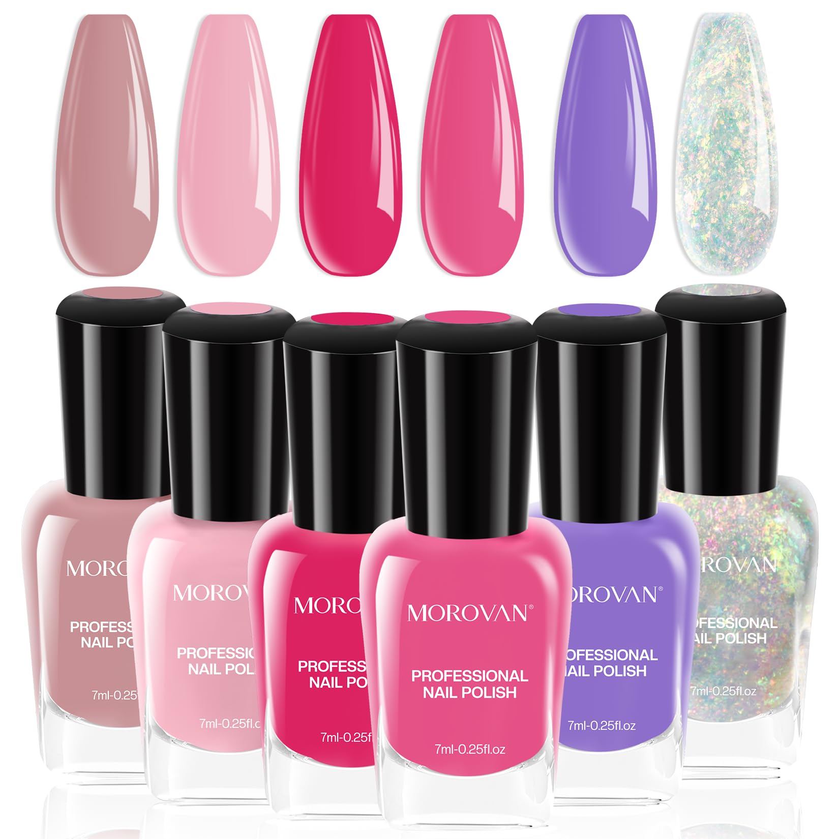 Morovan Nail Polish Set: 0.25oz Pink Glitter Fast-Drying Nail Polish Kit, Bulk Glossy Nail Polish Gift for Women - Perfect for Manicures, Pedicures, Nail Art & Home Salon Use