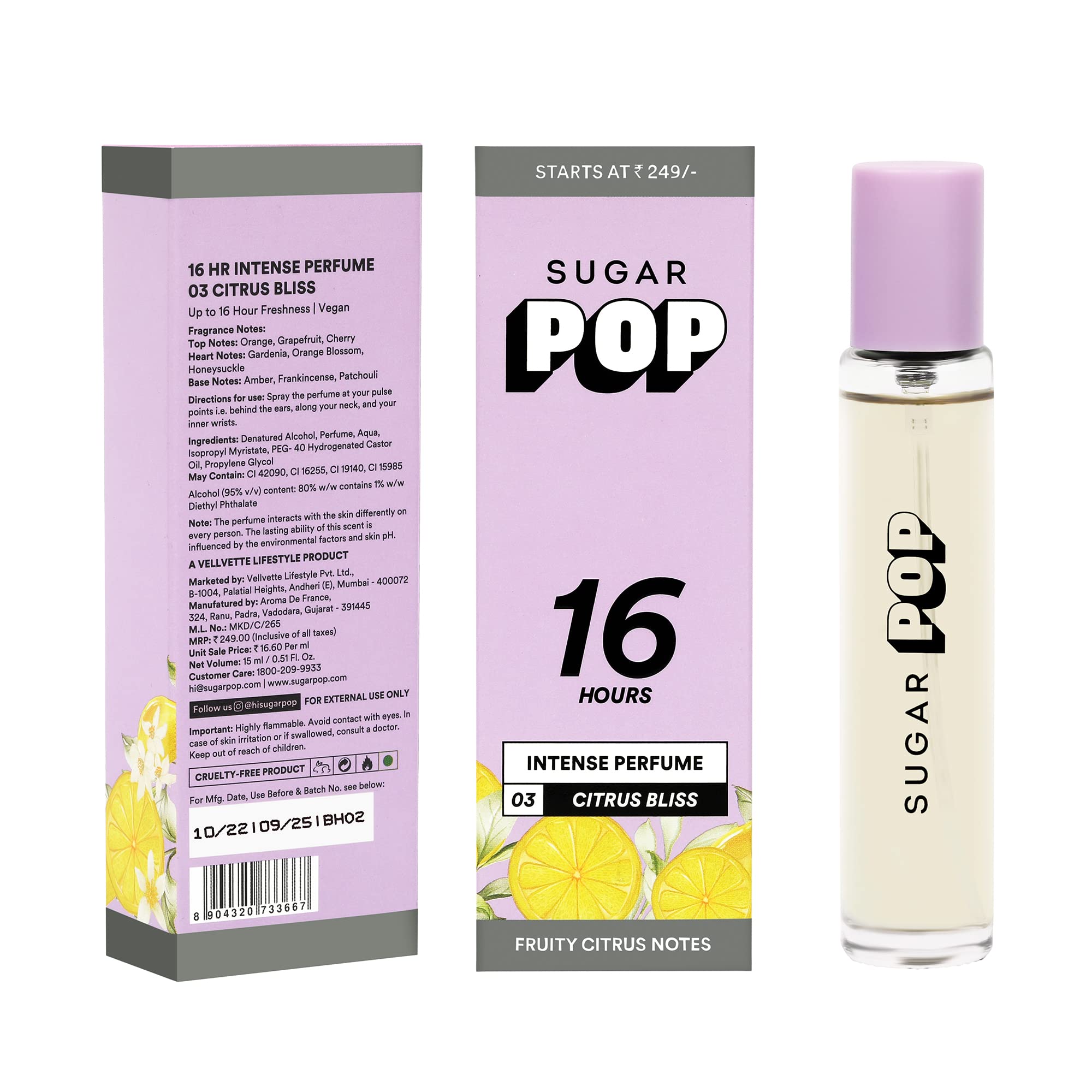 SUGAR POP Intense Liquid Perfume for Women - Floral Bloom with Floral-Fruity Notes, Long Lasting 16 Hours, Hypoallergenic & Skin Friendly, 15ml Travel Size Pocket Perfume - Perfect for Daily Wear, Office, Date Night & Special Occasions