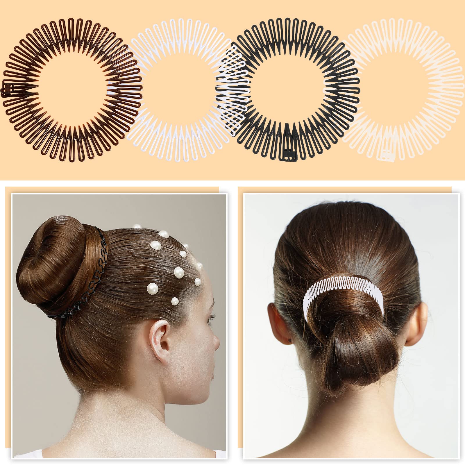 20 Pcs Flexible Circular Stretch Comb Headbands - 90s Retro Hair Accessories for Women, Yoga, Sports (Black, Coffee, Clear, White) | Perfect for Workouts, Dance, and Everyday Styling