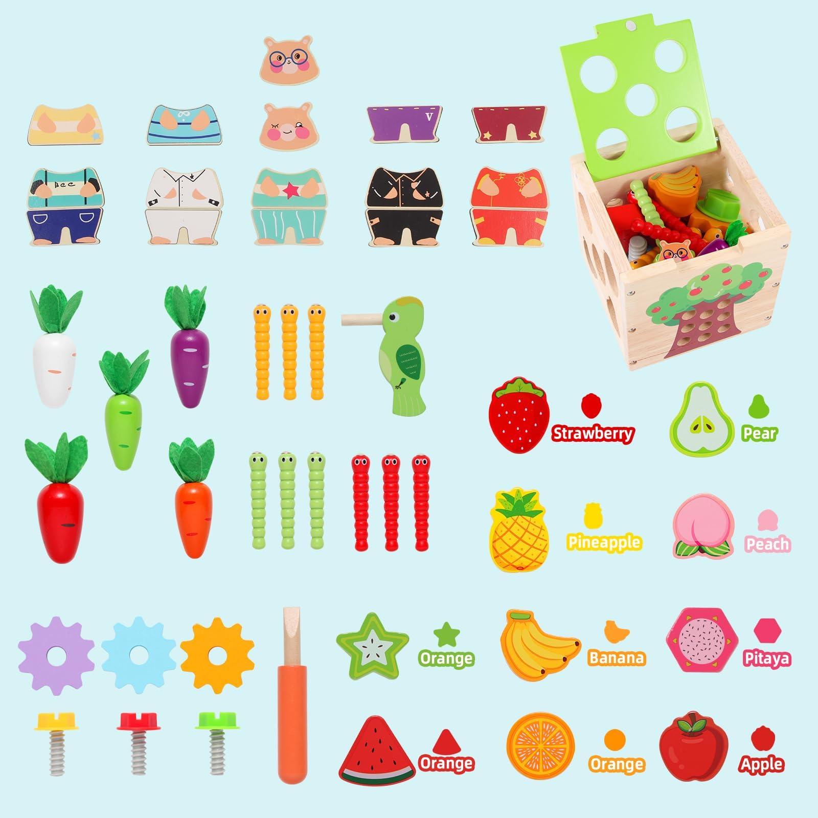 **Wooden Garden Toy Set - Montessori Toddler Toys for Boys & Girls, Fine Motor Skills Learning Game, Preschool Educational Wooden Toys for Kids - Perfect for Indoor & Outdoor Play, Classroom & Home Learning**