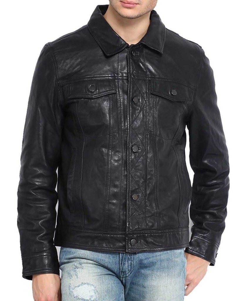 Premium Genuine Cow Leather Jacket for Men - Durable Cow-Hide Biker Jacket C479 - Perfect for Motorcycle Riding, Outdoor Adventures & Casual Wear