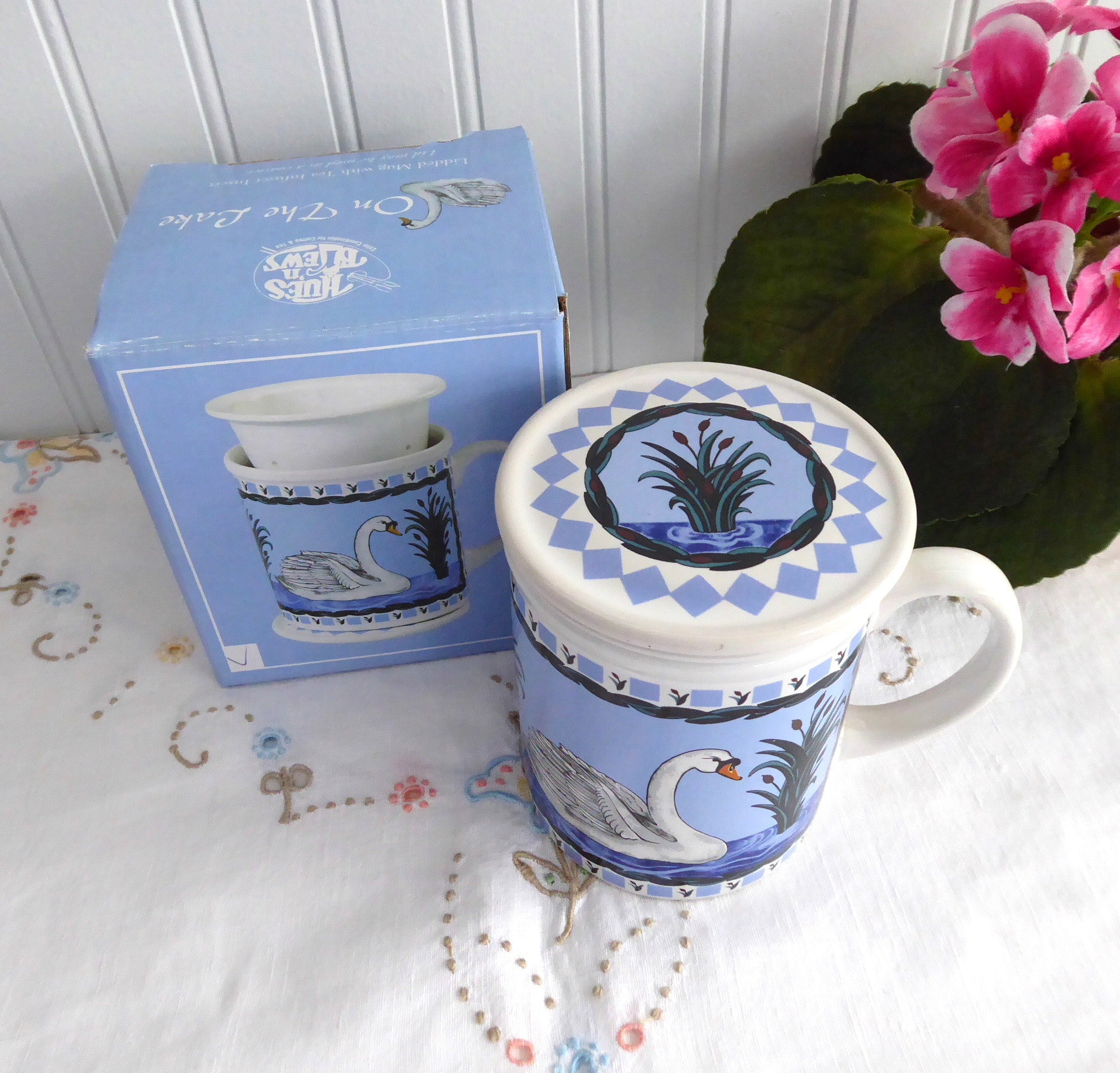 Premium Swan Tea Mug with Infuser & Coaster - Elegant Blue and White Ceramic Tea Cup | Perfect for Home, Office, and Gift Giving