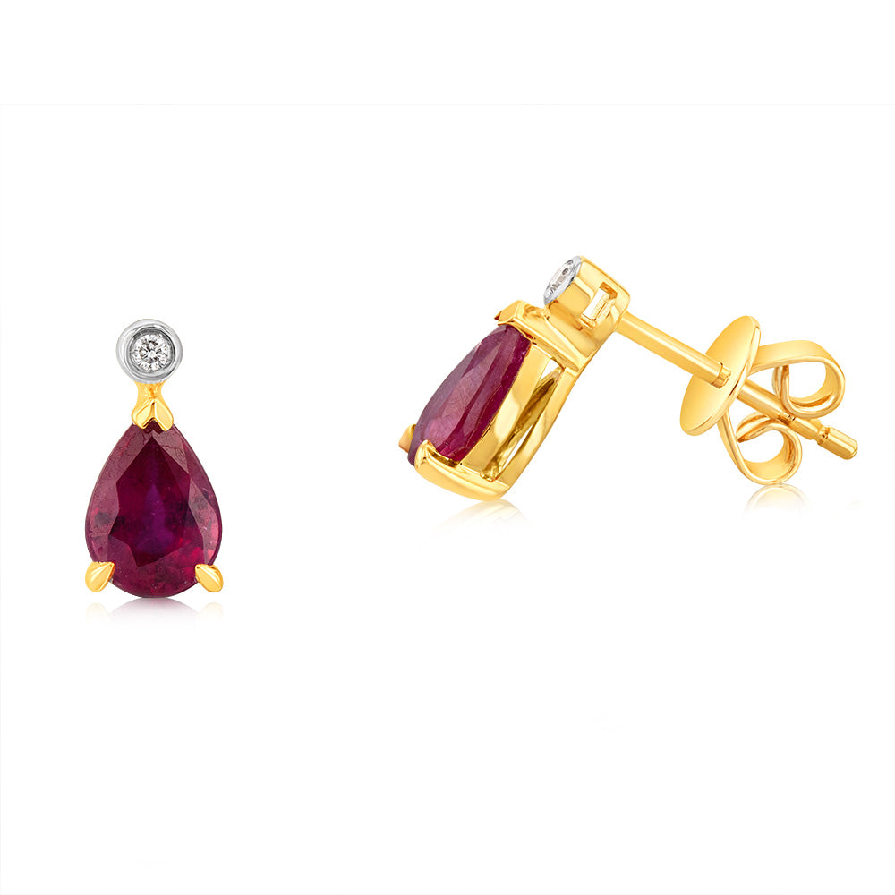 9ct Yellow Gold 1.68ct Natural Enhanced Ruby and Diamond Stud Earrings for Women - Elegant Gift for Anniversary, Birthday & Special Occasions