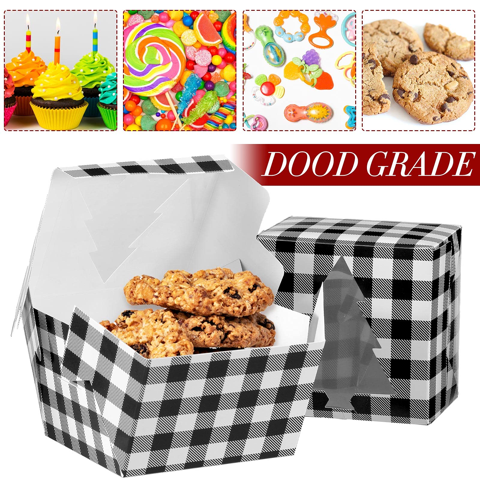 Christmas Cupcake Boxes 24 Pack - Plaid Bakery Treat Boxes for Candy & Cookies | Holiday Party Favors & Storage Decor