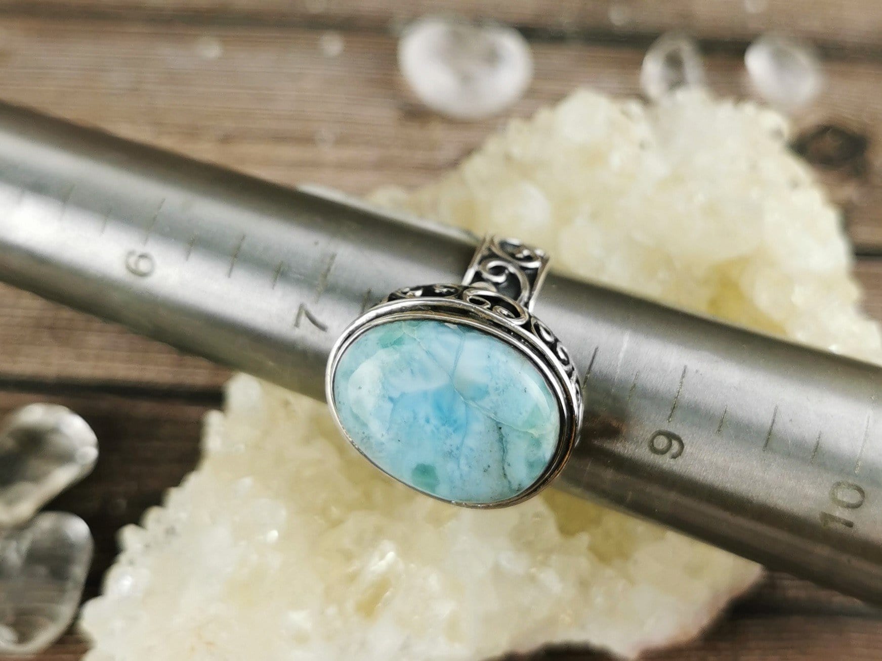 Chunky Larimar Ring for Women Size 8 - Handmade Blue Gemstone Jewelry - Perfect for Boho Fashion, Beach Wedding & Everyday Wear