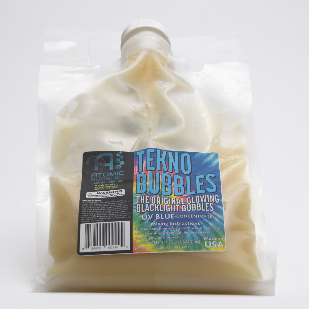 Atomic Bubbles Tekno Bubbles UV Glowing Bubble Refill Solution - 128oz Blue for Night Parties, Outdoor Events & Kids Play | Long-Lasting Glow in The Dark Bubbles