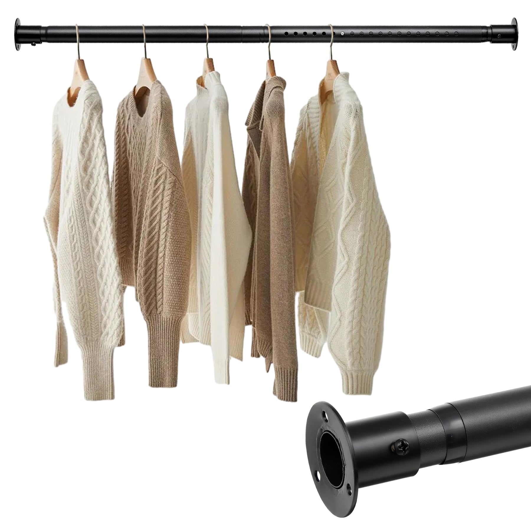 17-82 Inch Adjustable Heavy Duty Closet Rod - Metal Garment Hanging Organizer for Wardrobes & Closets | Perfect for Hanging Clothes, Coats & Shower Curtains