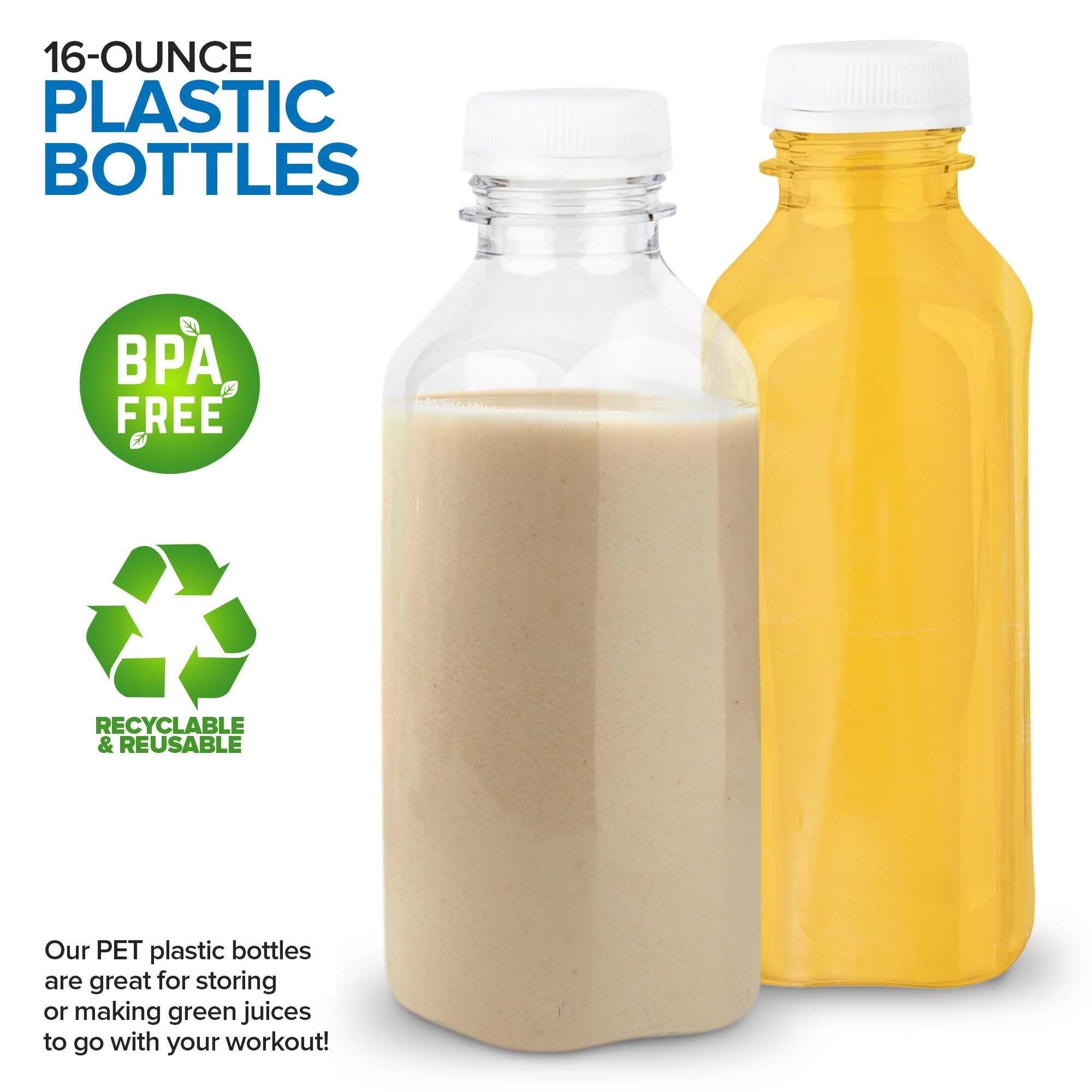 **16 oz Clear Reusable Plastic Juice Bottles with Lids - 12 Pack for Juicing, Smoothies, Water & Storage | Perfect for Mini Fridges, Juicer Shots, Bulk Drink Containers & On-the-Go Hydration**