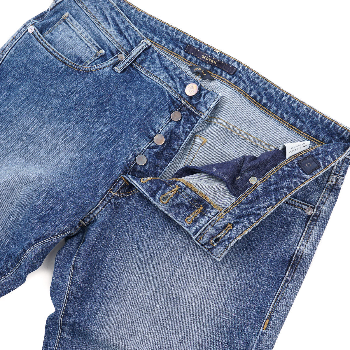 Incotex Slim Fit Medium Blue Denim Jeans for Men - Premium Italian Stretch Denim Pants for Casual Wear & Office Style