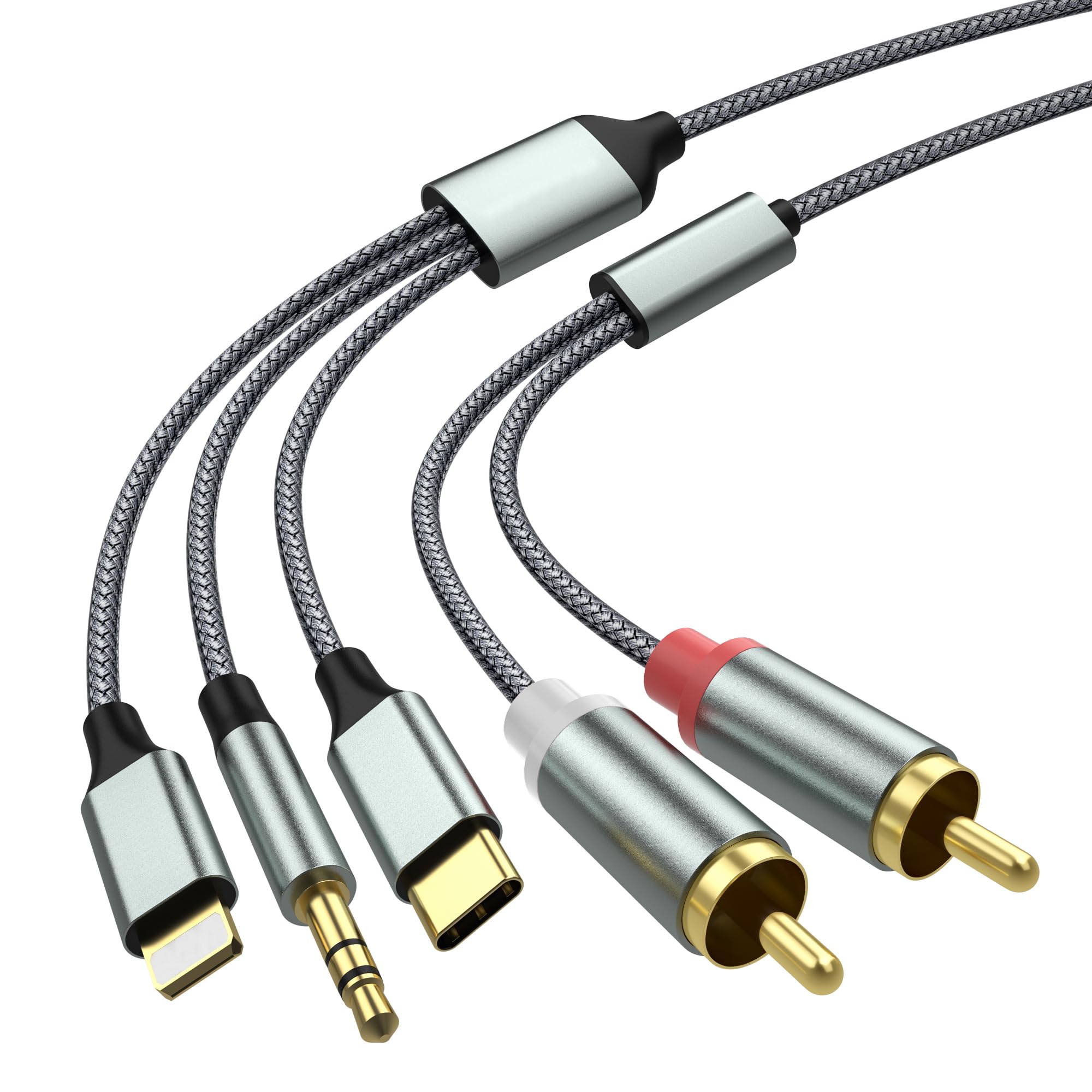 Lightning to RCA Cable, RCA to 3.5mm Audio Cable, USB C to 2 RCA Adapter - 3-in-1 Audio Cable for Power Amplifier, Car Stereo, Home Theater & Speakers | Compatible with iPhone, iPad & More | Perfect for DJ Mixers, Sound Systems & Music Streaming