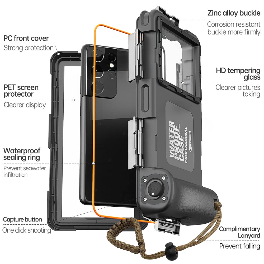 **Waterproof Phone Case for iPhone 16/15/14/13/12/11 Pro Max Mini XR/X/XS & Samsung Galaxy S24/S23/S22/S21/S20/S10 Ultra Plus – Diving & Underwater Protection (Black) – Perfect for Swimming, Snorkeling, and Beach Adventures**
