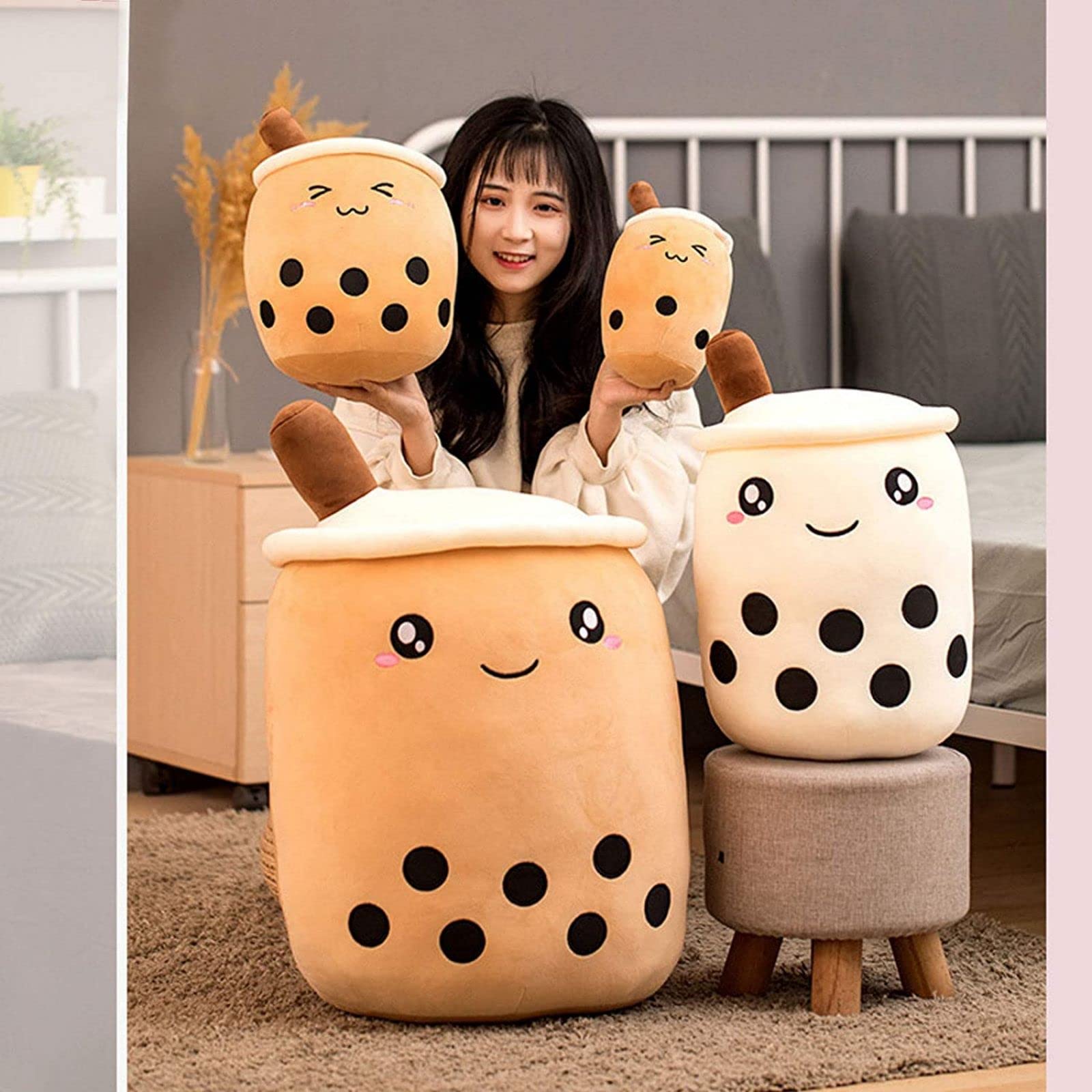 Soft Kawaii Boba Tea Plush Pillow - Cute Stuffed Milk Tea Cup Hugging Toy for Kids & Teens (13.7 Inch, Closed Eyes) - Perfect for Bedroom Decor, Anime Lover Gift & Cozy Cuddling