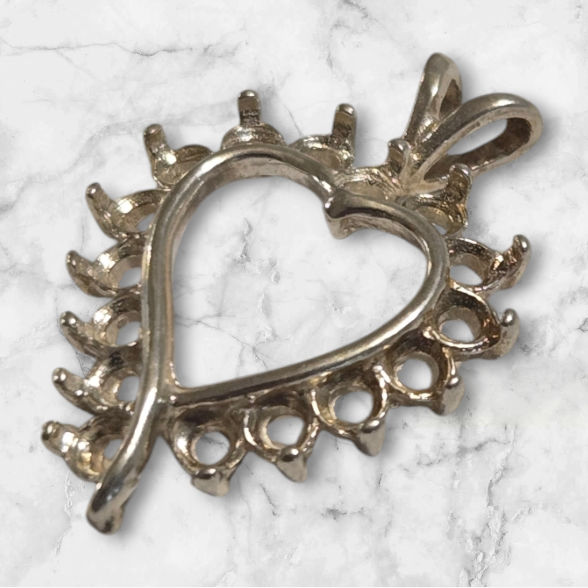 Solid Sterling Silver or 14k Gold 16 Stone Fancy Heart Pendant Setting - 2.25mm Round Gemstone Jewelry - Handcrafted in USA (161244/141244) - Perfect for Valentine's Day Gifts & Anniversary Presents