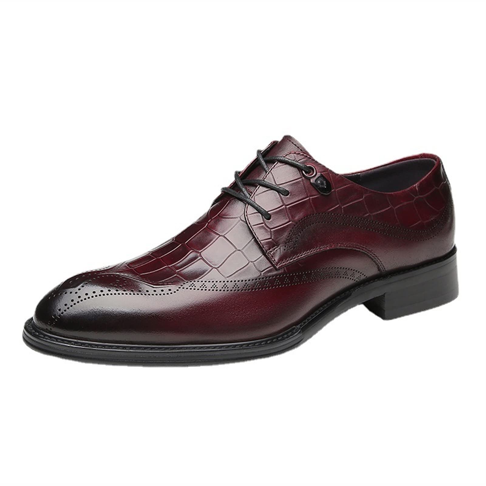 Premium Men's Oxford Dress Shoes - Lace-Up Derby Crocodile Print Leather with Burnished Toe | Slip-Resistant & Comfortable for Business, Wedding & Formal Occasions