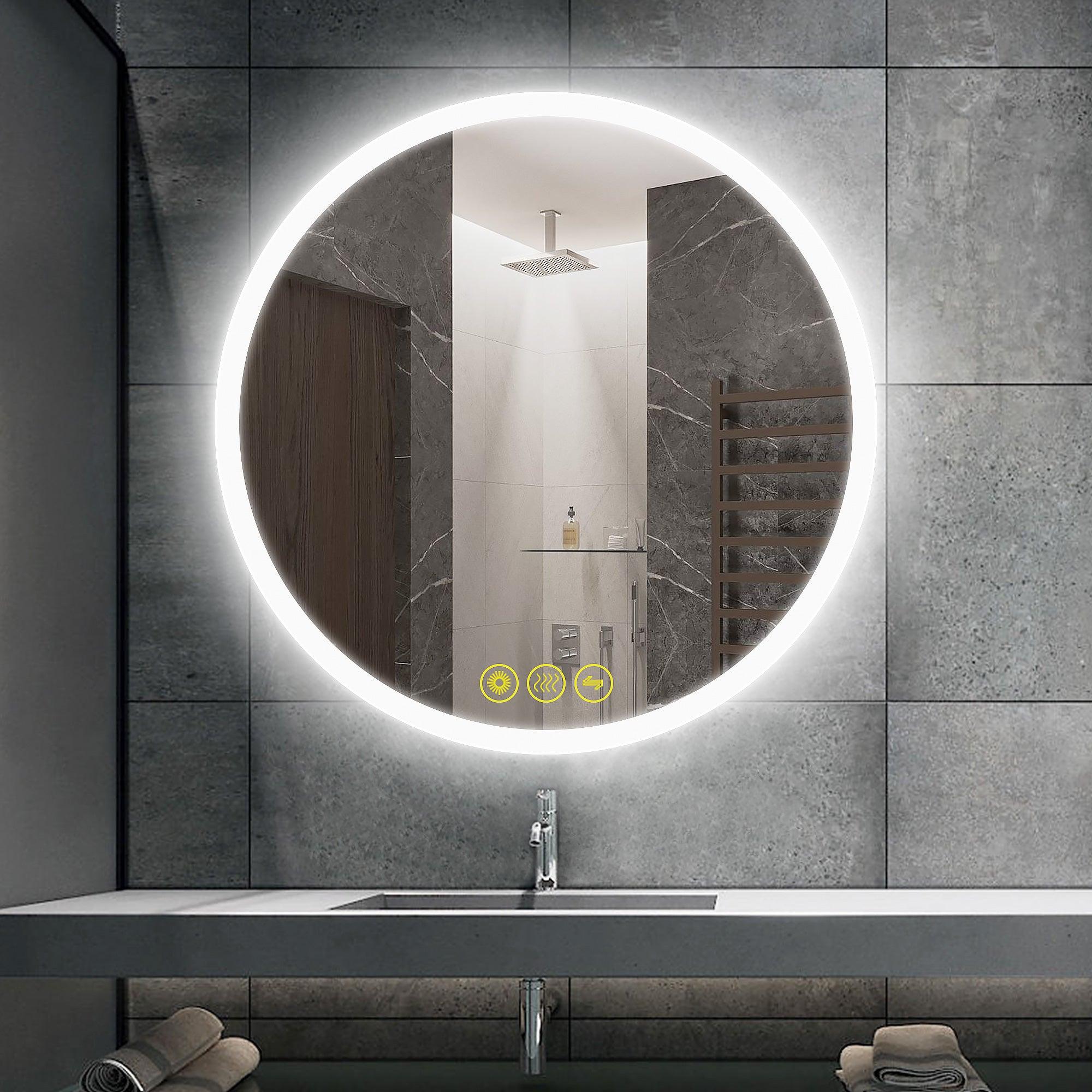SmartReflect Modern Round LED Dimmable Anti-Fog Frameless Bathroom Vanity Mirror - Perfect for Makeup, Shaving & Home Decor - Waterproof & Energy-Efficient Bathroom Lighting Solution