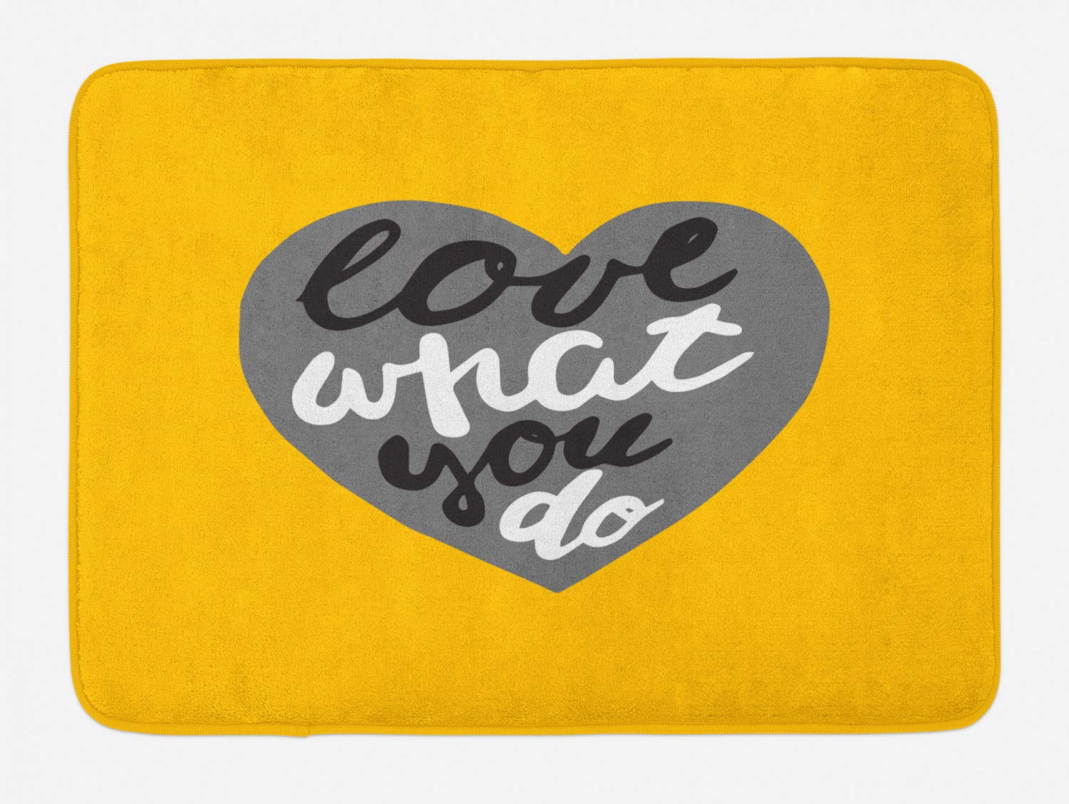 Ambesonne Non-Slip Bath Mat - Hand Drawn Greyscale Heart Design on Yellow Background, 30.2 x 20 Inch Plush Bathroom Rug, Mustard Grey - Perfect for Modern Home Decor & Spa-Like Bathroom Experience