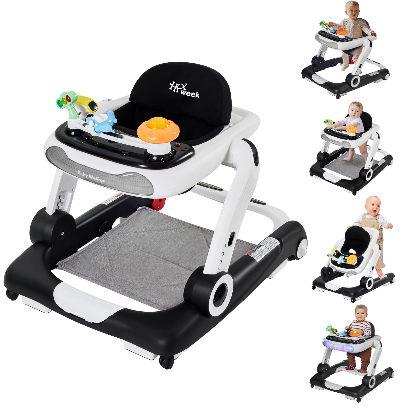 4-Gear Height Adjustable Baby Walker with Wheels - 5-in-1 Activity Center with Music & Lights for Infants 6-18 Months | Safe Push Walker for Boys & Girls | Perfect for Learning to Walk & Playtime