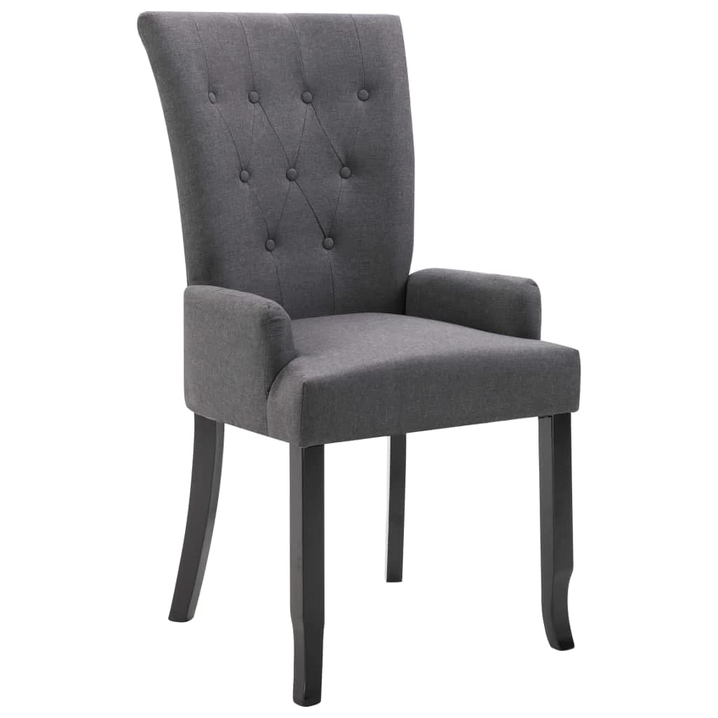 vidaXL Dark Gray Fabric Armchair with Armrests - French Style Dining Chair for Bedroom, Kitchen & Living Room - Durable & Comfortable Seating for Home Decor