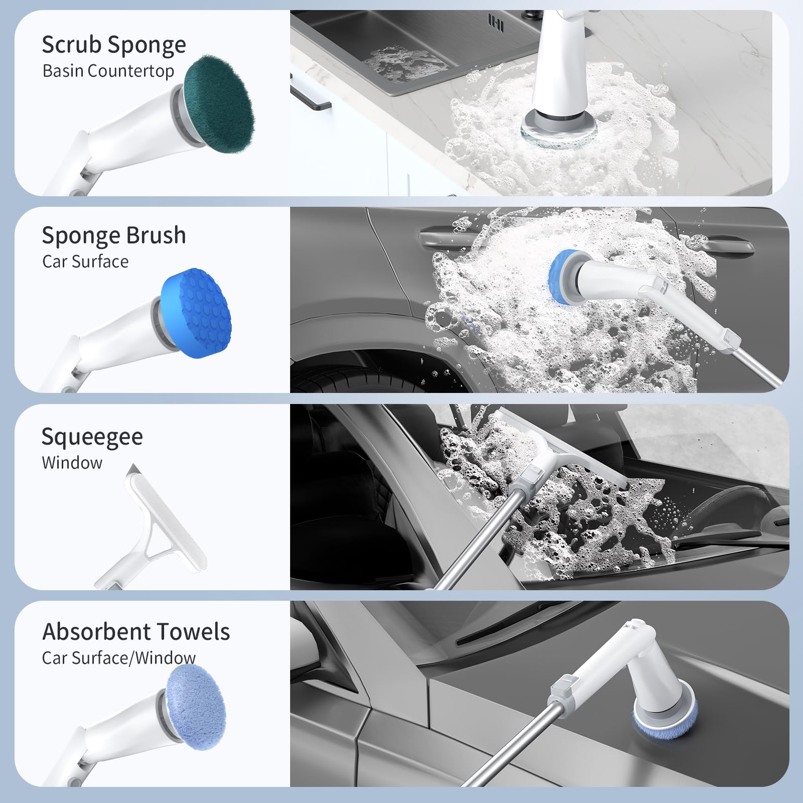 Electric Spin Scrubber with Long Handle - 8 Replaceable Heads & Battery Display - 2 Speed Adjustable Cleaning Brush for Shower, Tub, Tile, Floor - Perfect for Bathroom Deep Cleaning & Hard Water Stain Removal