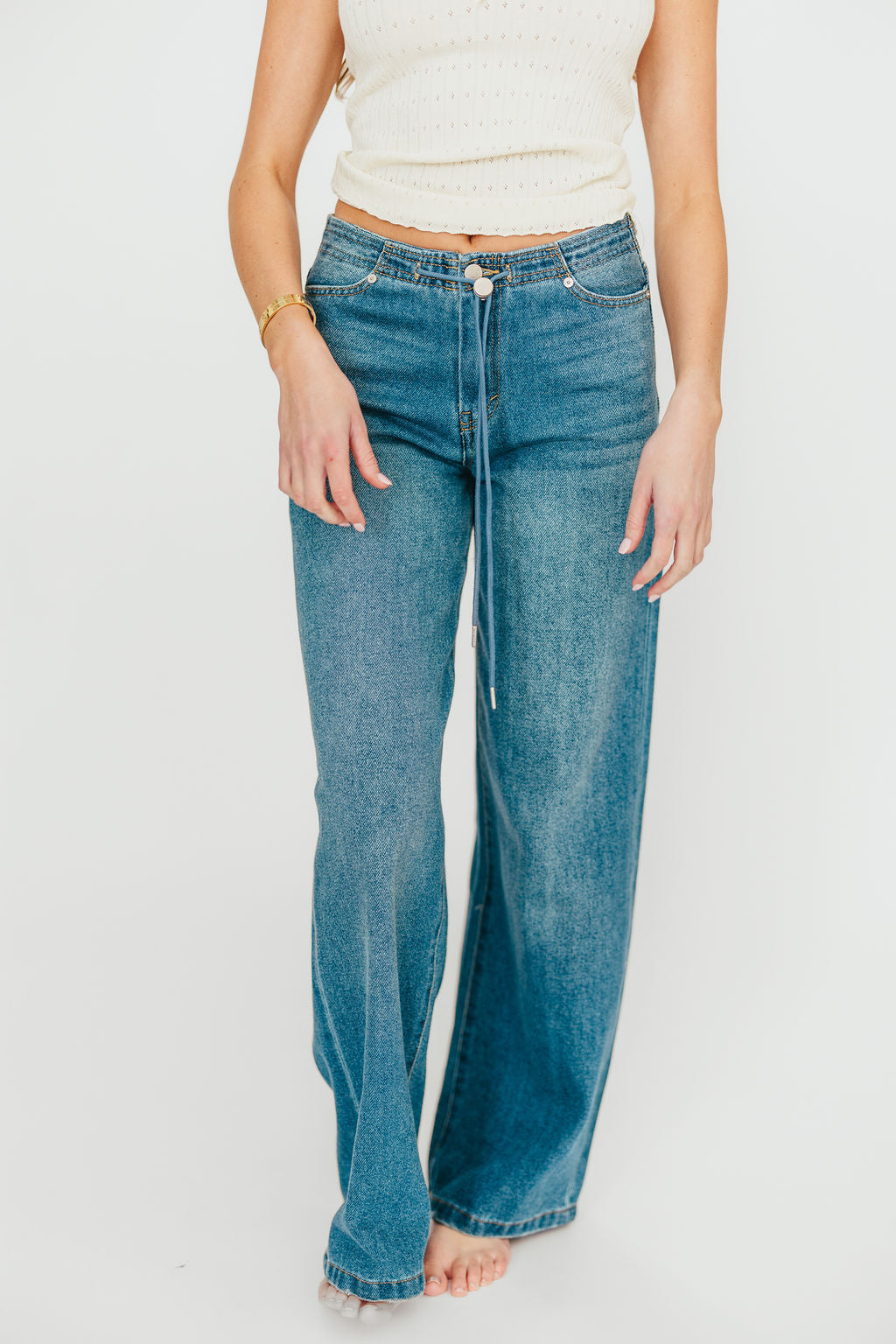 Stylish Baltic Jade Drawstring Wide Leg Jeans for Women - Perfect for Casual Outings, Boho Fashion & Everyday Comfort