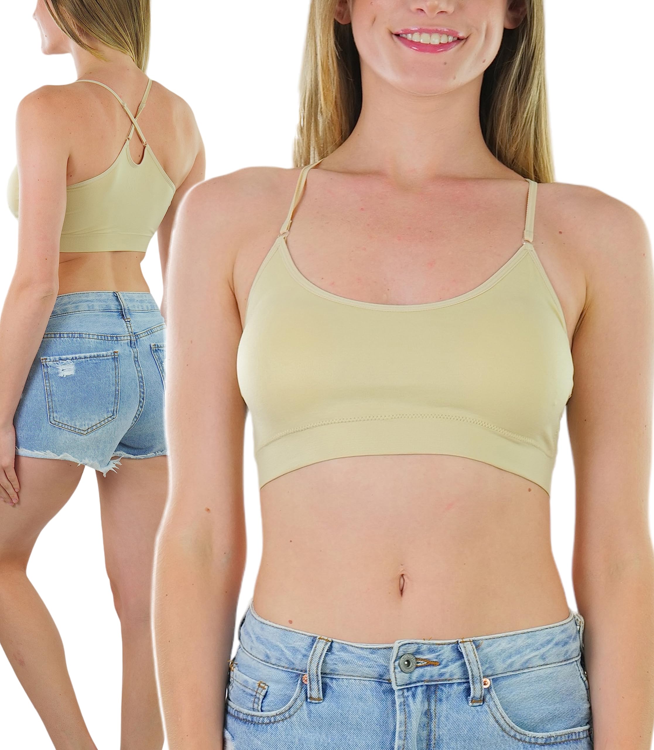 ToBeInStyle Women's Seamless Spaghetti Strap Sports Bra - Supportive Activewear for Yoga, Running & Gym Workouts