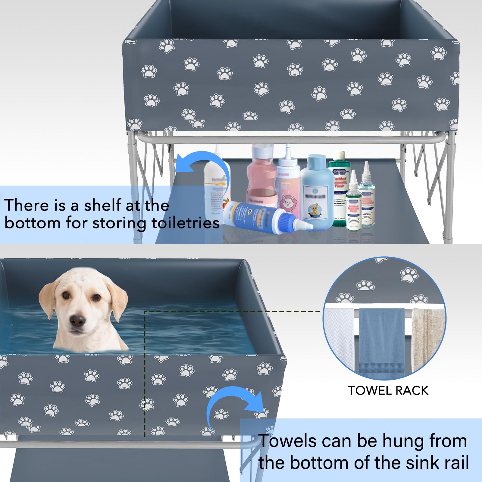 Foldable Dog Bathtub & Washing Station for Small Medium Large Dogs - Portable Pet Grooming Tub with Drainage for Indoor/Outdoor Use - Perfect for Bathing, Showering & Grooming at Home or Backyard