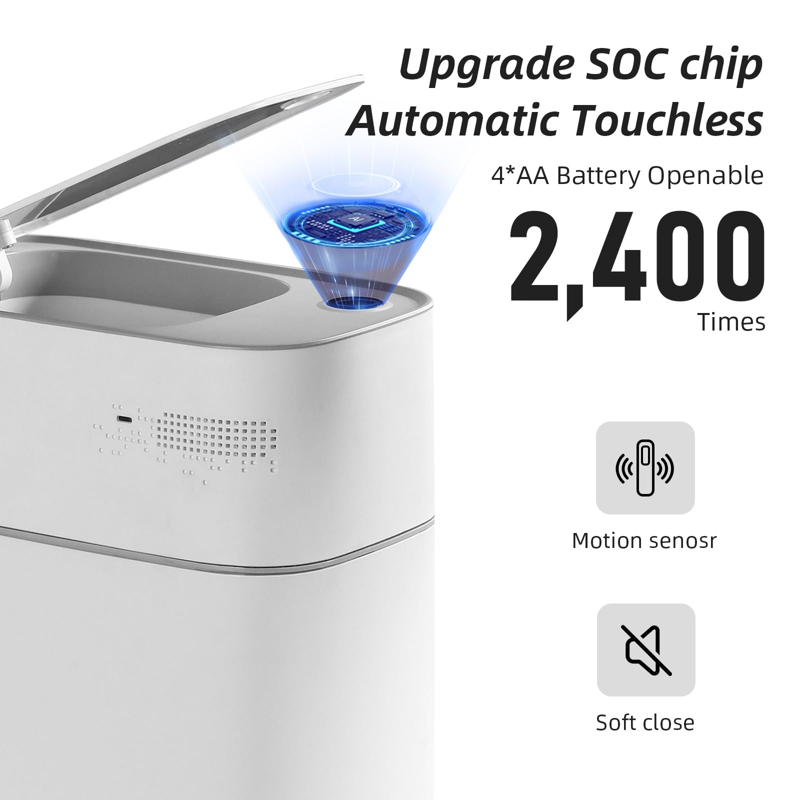 MOPALL 3.5 Gallon Motion Sensor Trash Can with Lid - Automatic Touchless Bathroom Garbage Bin, Waterproof Plastic, Narrow Design for Small Spaces, White - Perfect for Bathrooms, Kitchens, Offices & Bedrooms