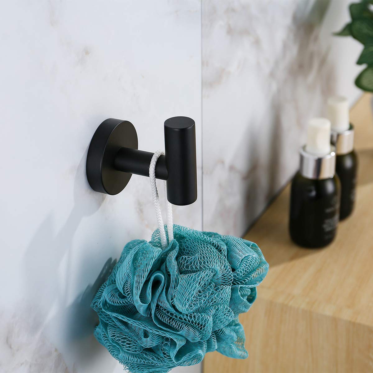 2 Pack Matte Black Towel Hooks - Stainless Steel Wall Hooks for Bathroom & Kitchen