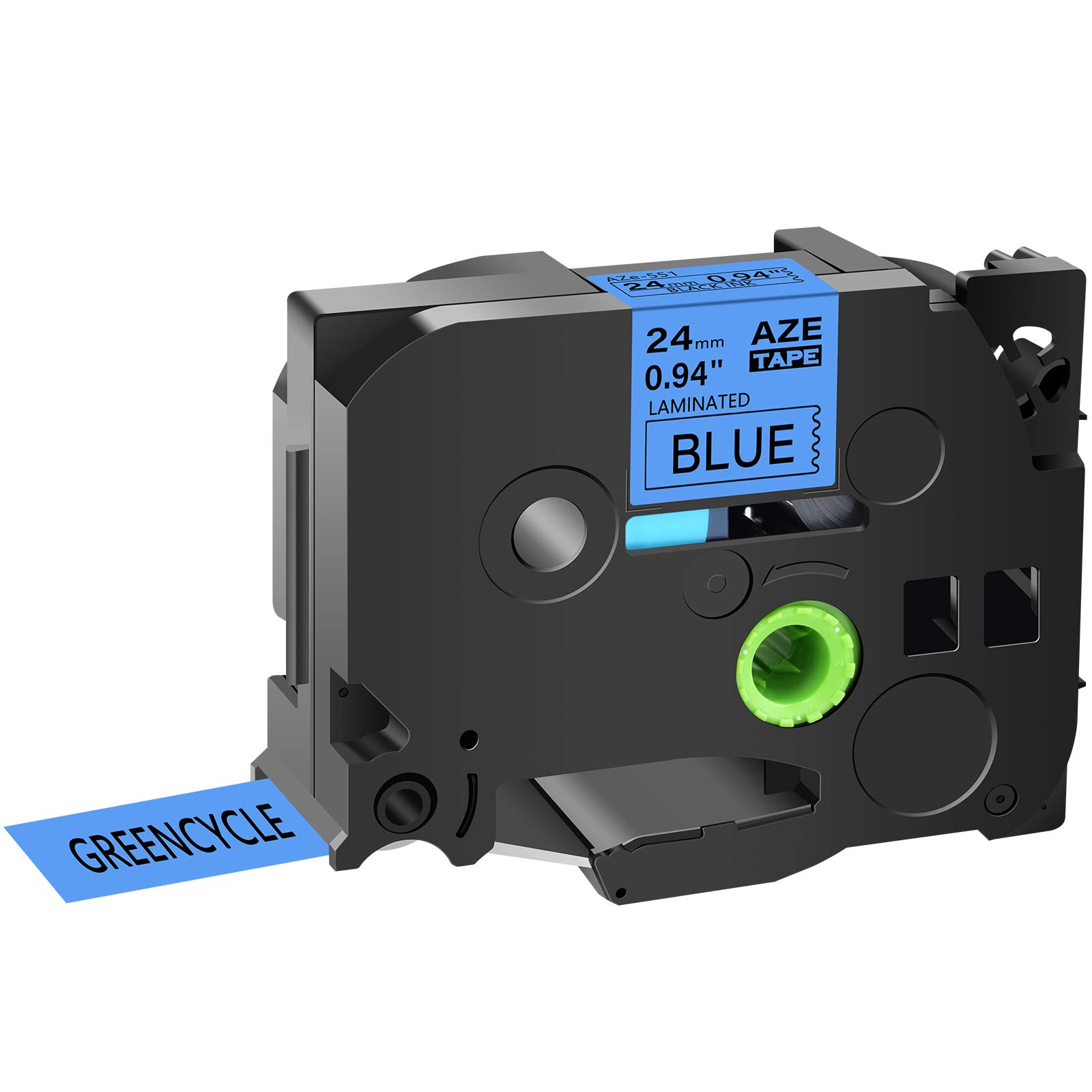 GREENCYCLE Compatible Brother P-Touch TZe-551 TZe551 AZE Tape - 24mm (0.94 Inch) Black on Blue Laminated Label Tape for PT2730 PT9600 PTD600VP PTD800W PTH500LI PTP700 PTP710BT PTP750W - 1 Pack - Perfect for Office Organization, Shipping Labels & Home Labeling
