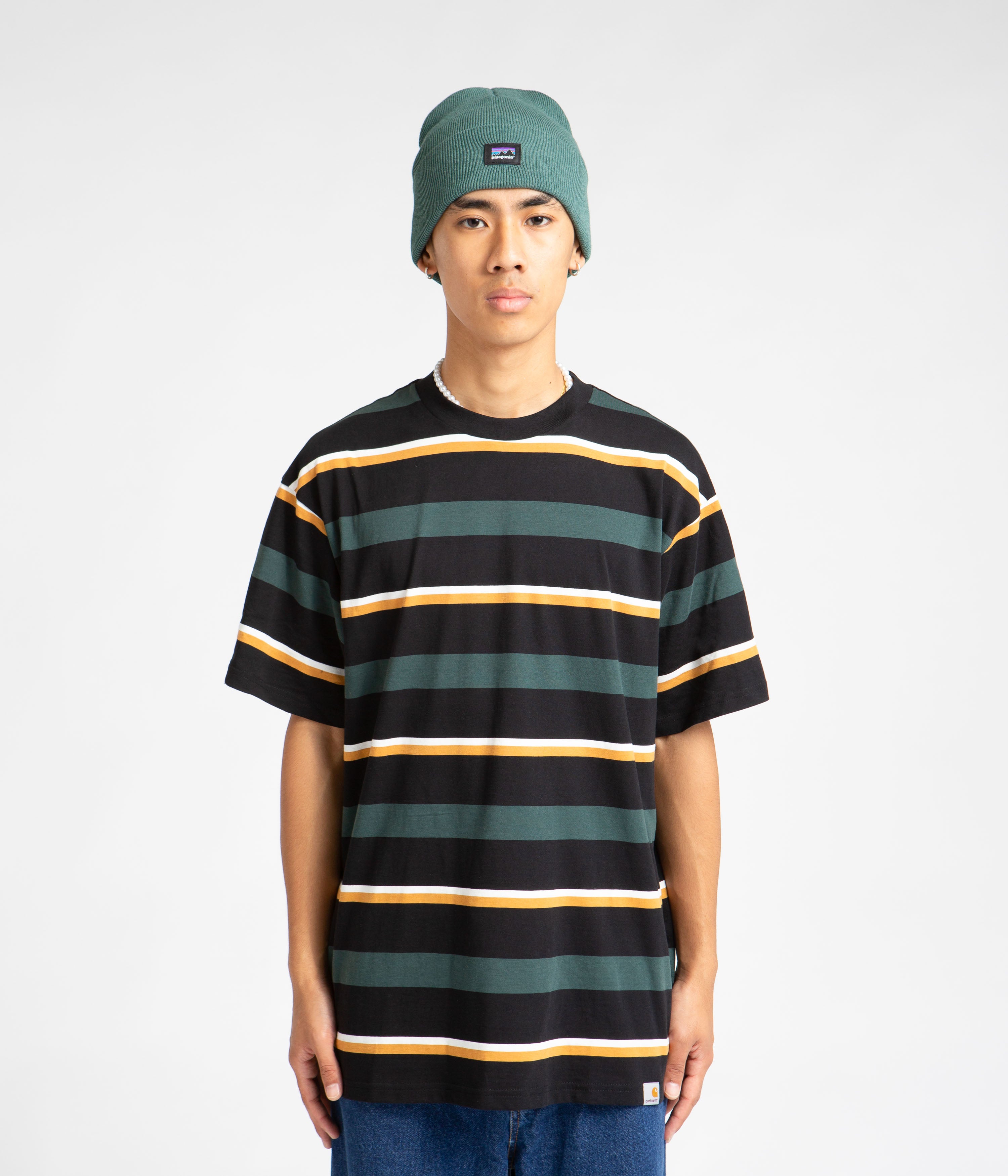 Carhartt Bowman Stripe T-Shirt for Men - Juniper Green Casual Tee - Comfortable Workwear & Everyday Wear