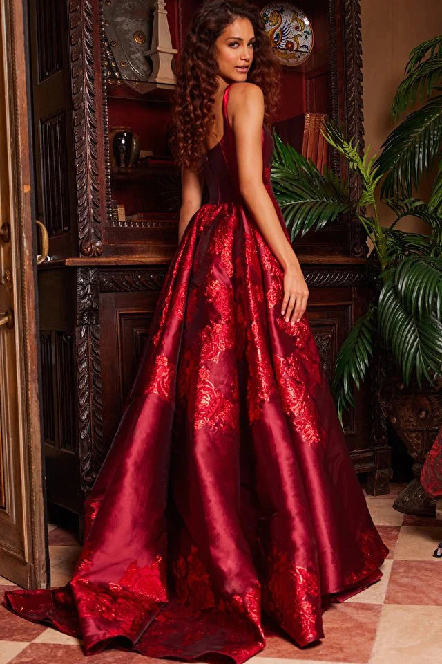 Jovani 07441 Red Pleated Overskirt Sleeveless Prom Gown - Elegant Formal Dress for Homecoming, Pageants & Special Occasions