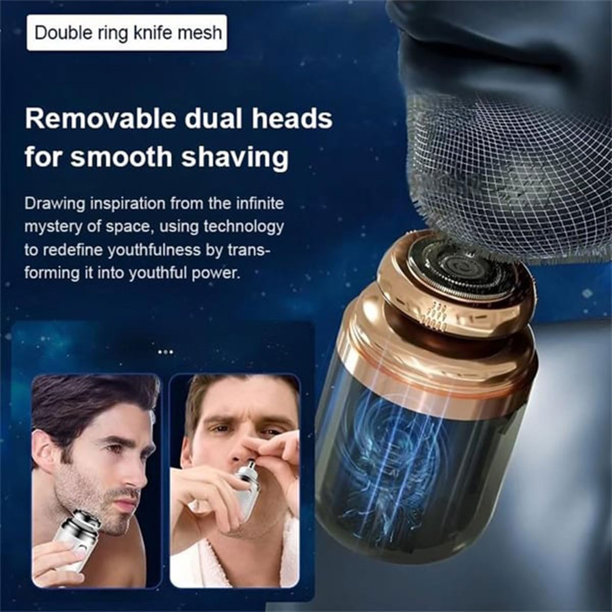 Portable Mini Electric Shaver & Nose Hair Trimmer - 2-in-1 Travel Shaver with Replacement Heads, Compact Capsule Design for Men - Perfect for Travel, Home, and Business Use (Black)
