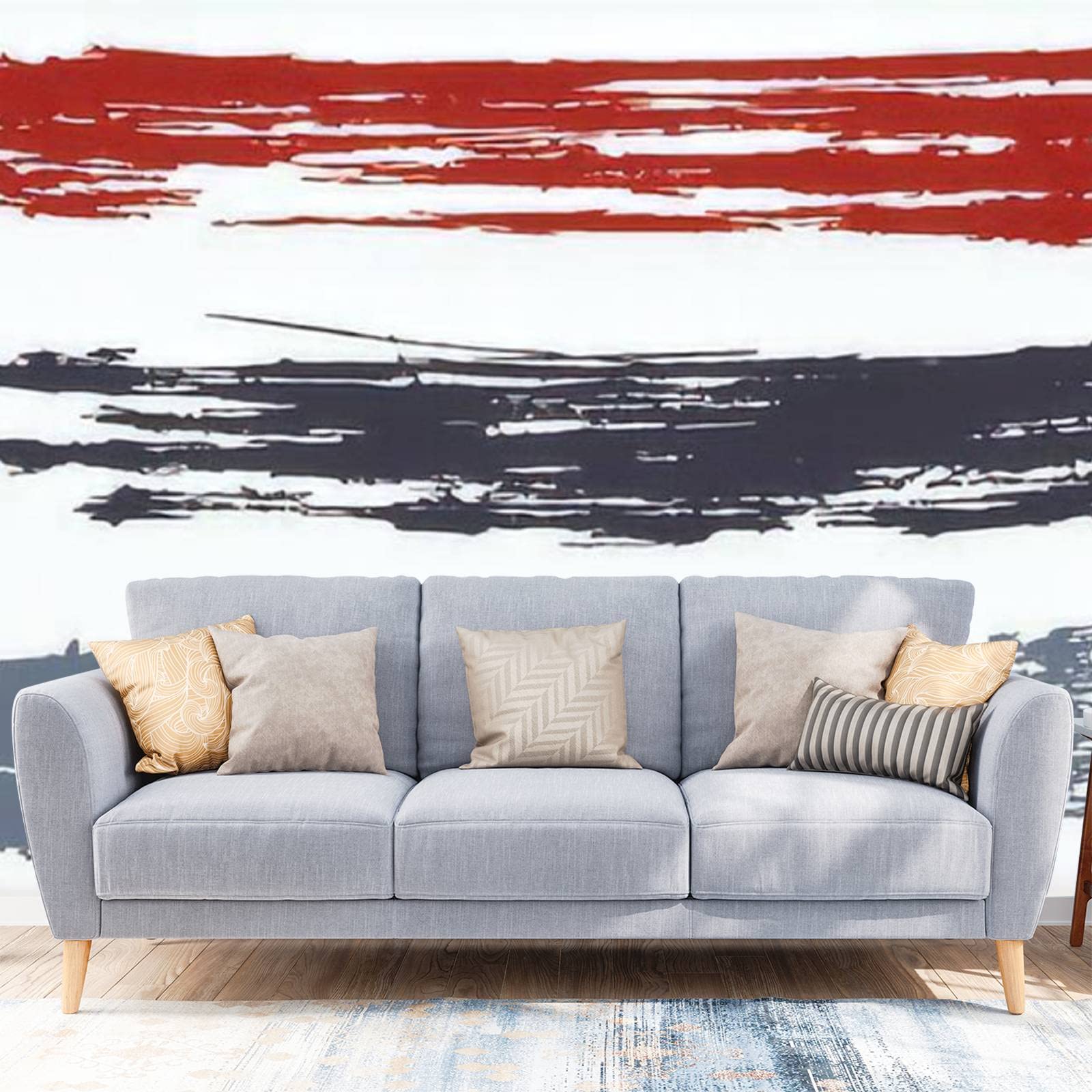 Trendy Watercolor Brush Stripes Peel and Stick Wallpaper - Large Removable Self-Adhesive Vinyl Wall Mural with Horizontal Paintbrush Lines Texture for Living Room, Bedroom & Home Office Decor