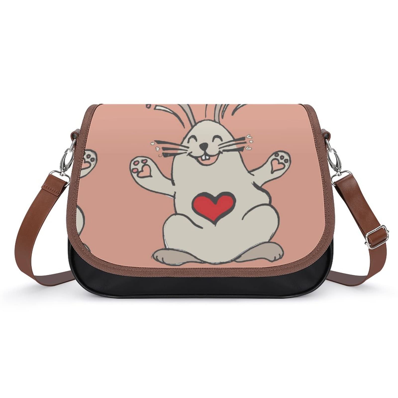 Stylish Printed PU Leather Crossbody Shoulder Bag for Women - Cute Cartoon Rabbit Design - Perfect for Casual Outings, Travel & Daily Use
