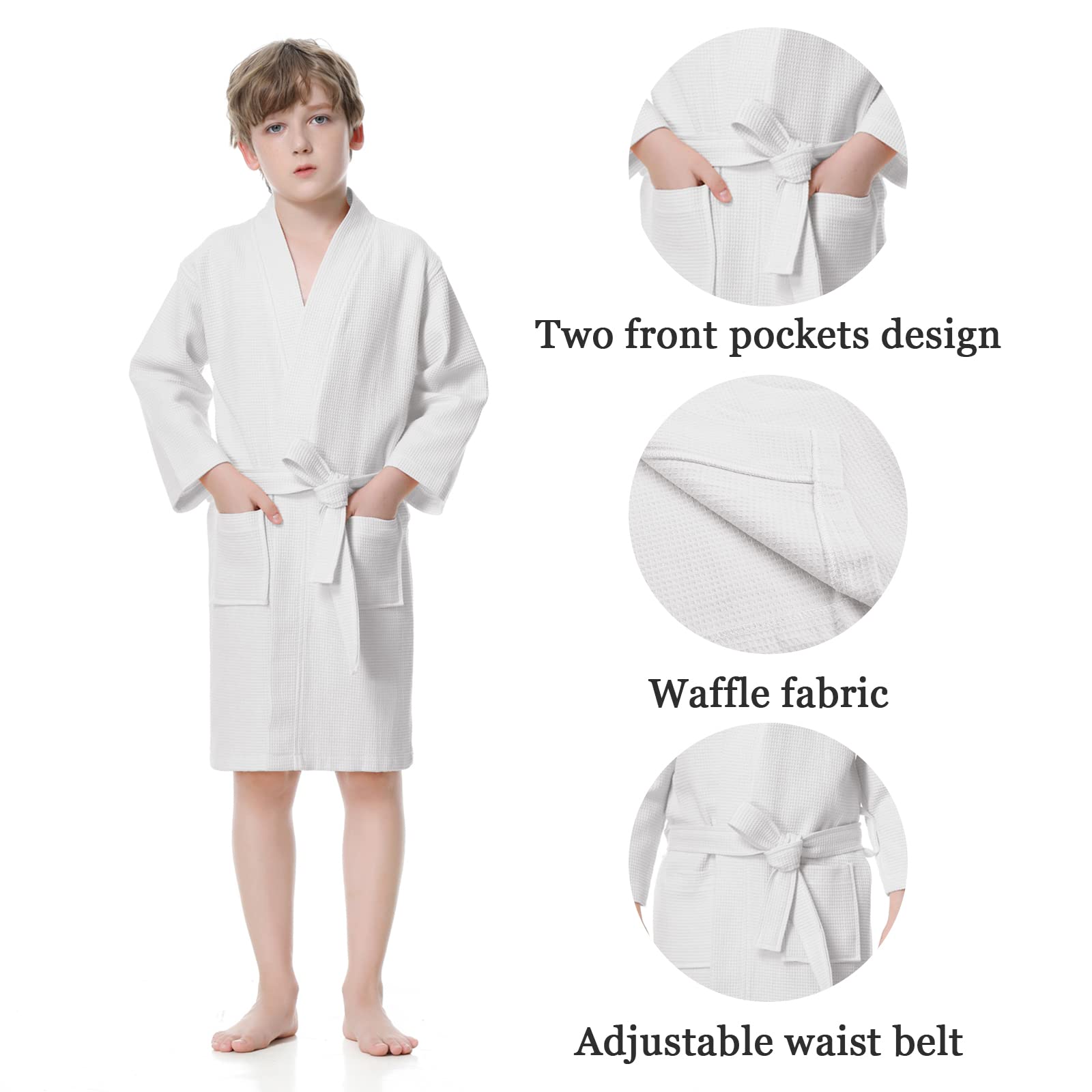 TopTie Kids Bathrobe for Boys & Girls - Lightweight Waffle Sleepwear Robe for Ages 3-10 - Soft & Comfortable for Bedtime, Lounging & After Bath