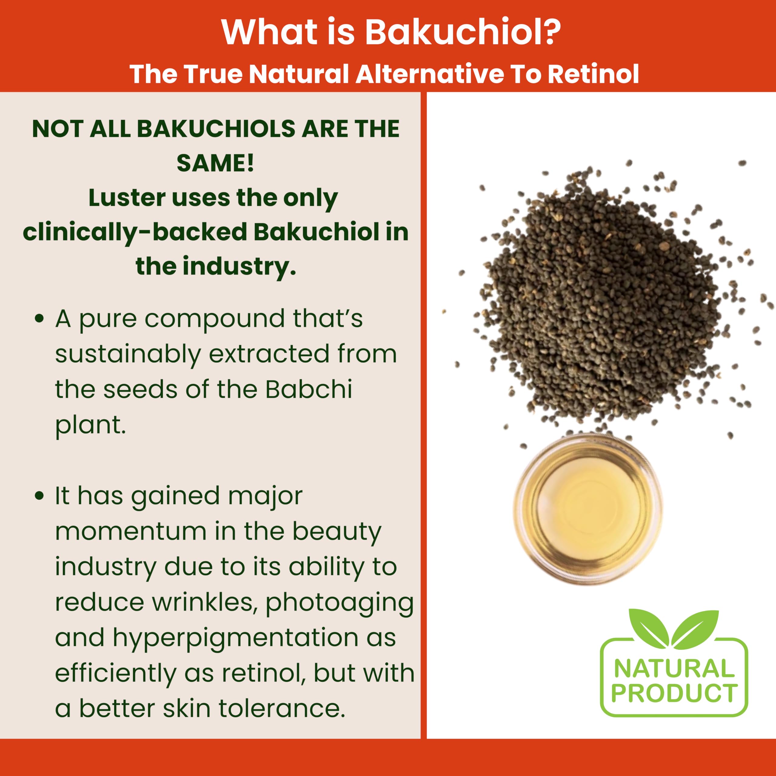 Luster Bakuchiol Oil Serum - Natural Retinol Alternative for Anti-Aging | Superfood Face Oil with Bakuchiol, Astaxanthin, Rosehip & Pomegranate Oils | Hydrating & Brightening Skincare for Daily Use