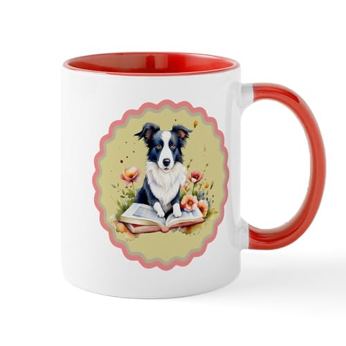 White/Red Inside - Border Collie Book Lover Mugs